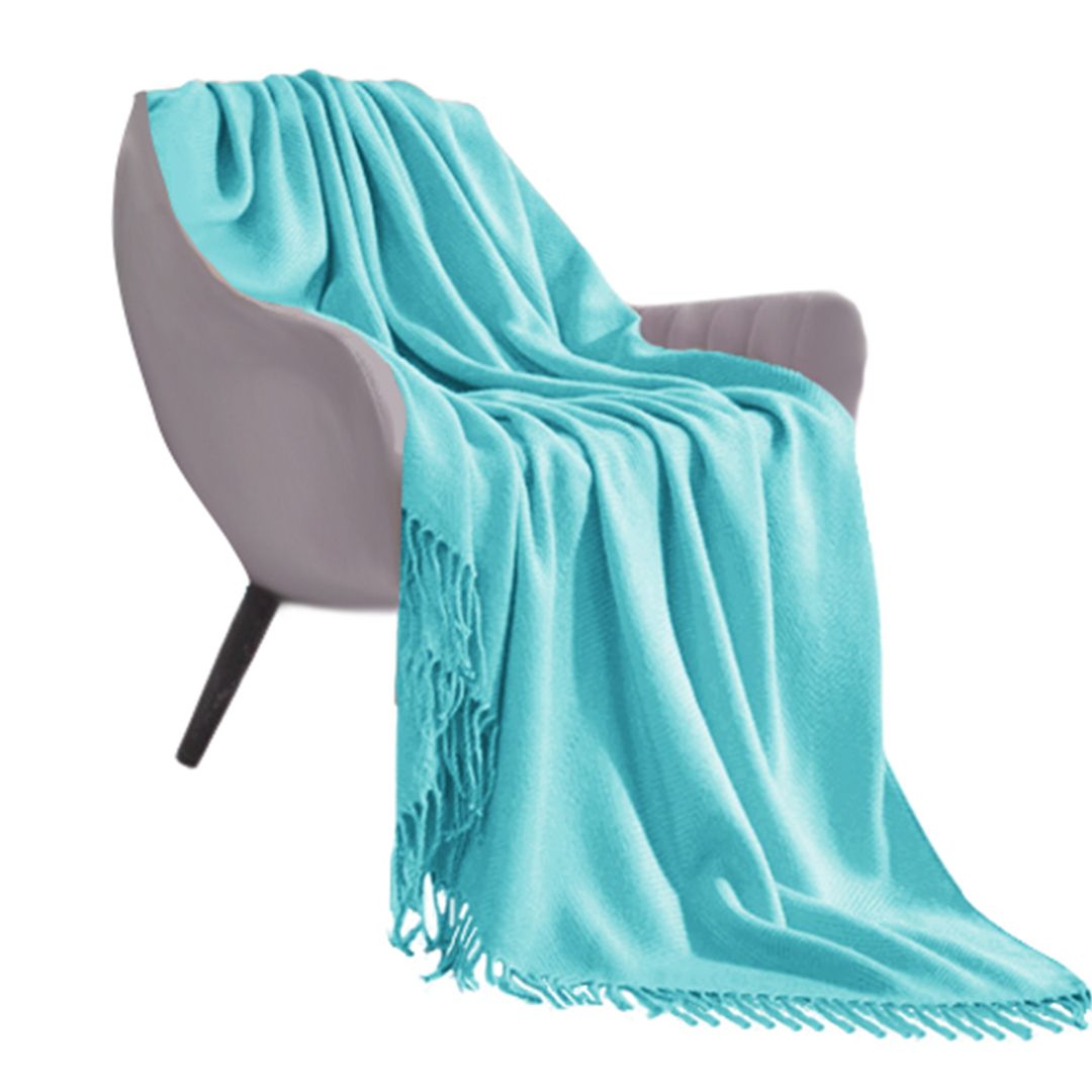 Soga Teal Acrylic Knitted Throw Blanket Solid Fringed Warm Cozy Woven Cover Couch Bed Sofa Home Decor