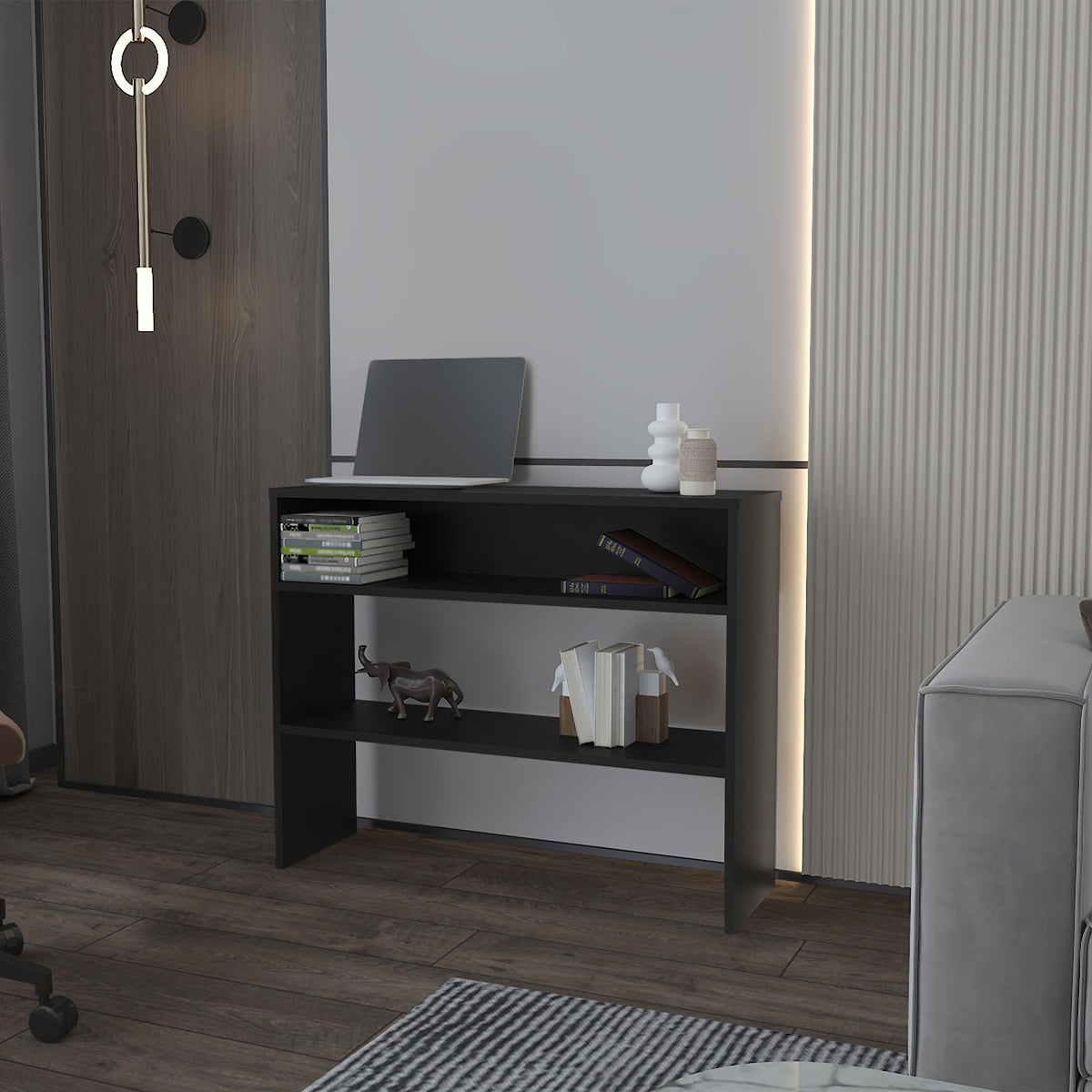 Vail Console table in Melamine with Open Storage, Black