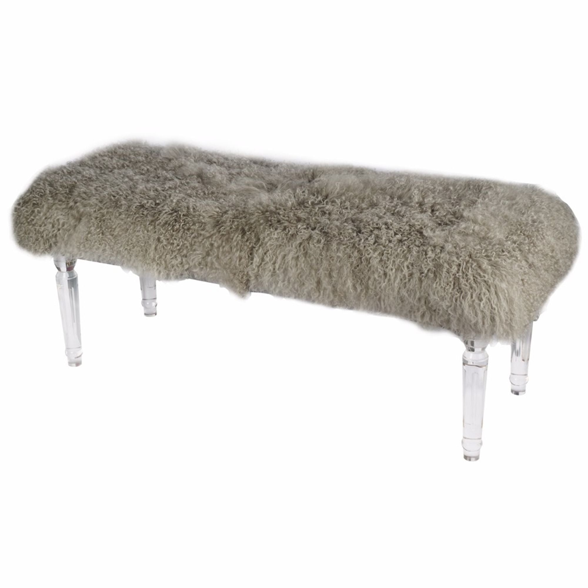 Soft to Touch Gray Mongolian Fur Bench