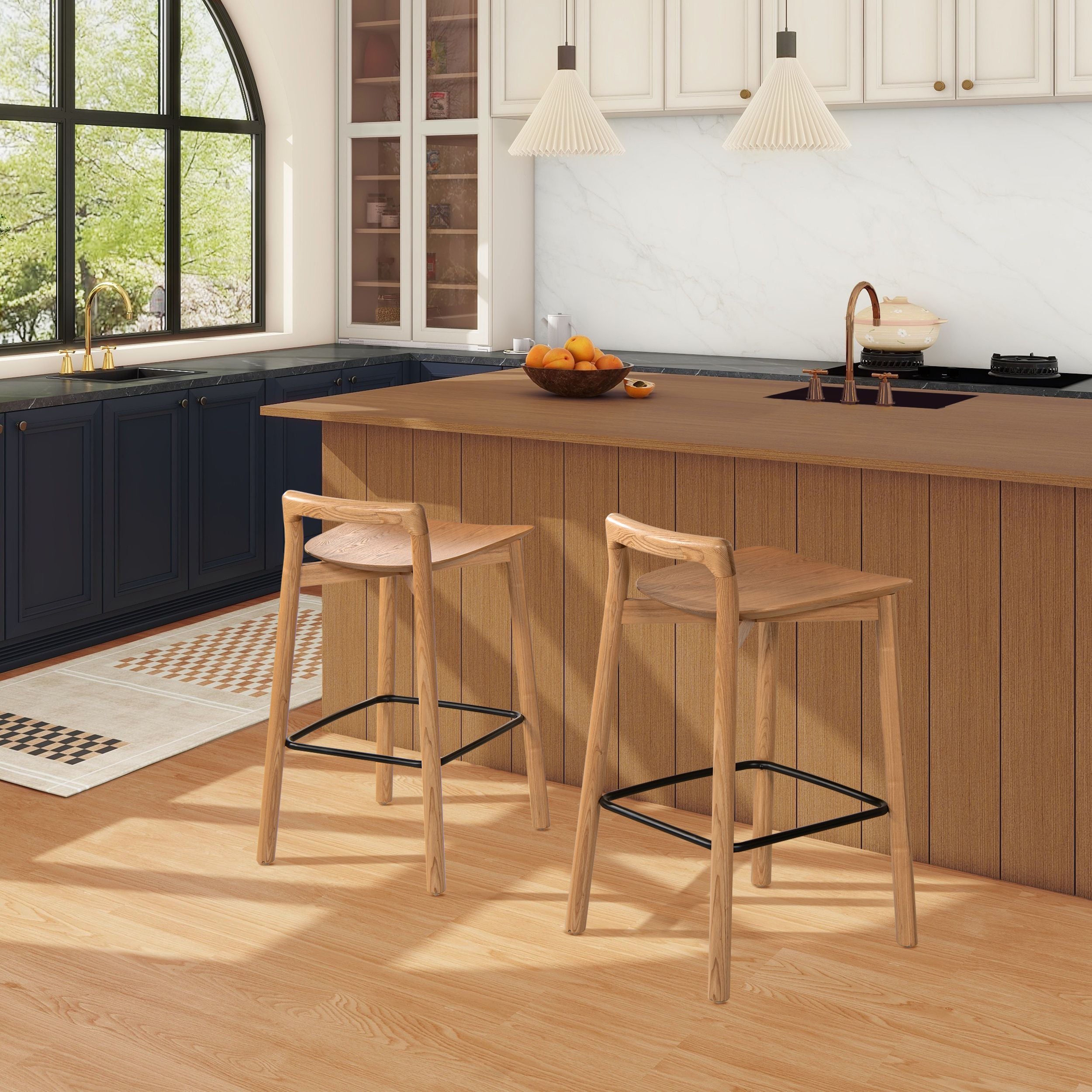 Sven 26.5 Modern Minimalist Low Back Wood Counter Stool, Natural Blonde Ash Wood
