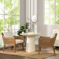 Ontario 24.5 Oak & Rattan Upholstered Accent Arm Chair, Natural White Linen