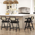 Milan 25.5 Modern Resin Webbing Back Bar Stool with Arms, Set of 3, Ebony Black Boucle