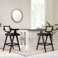 Milan 29.5 Modern Resin Webbing Back Bar Stool with Arms, Set of 3, Ebony Black Boucle