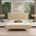 Stockholm Modern Wavy Headboard Platform Bed, Queen, Fawn Brown Performance Velvet