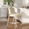 Arizona 25.5 Solid Ash Wood Upholstered Counter Stool with Rope Detail, Crme de la Crme White Faux Fur