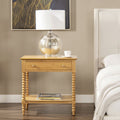 Easton 28 Modern Farmhouse Turned 1-Drawer Storage Side Table with Shelf, Natural Brown Wood