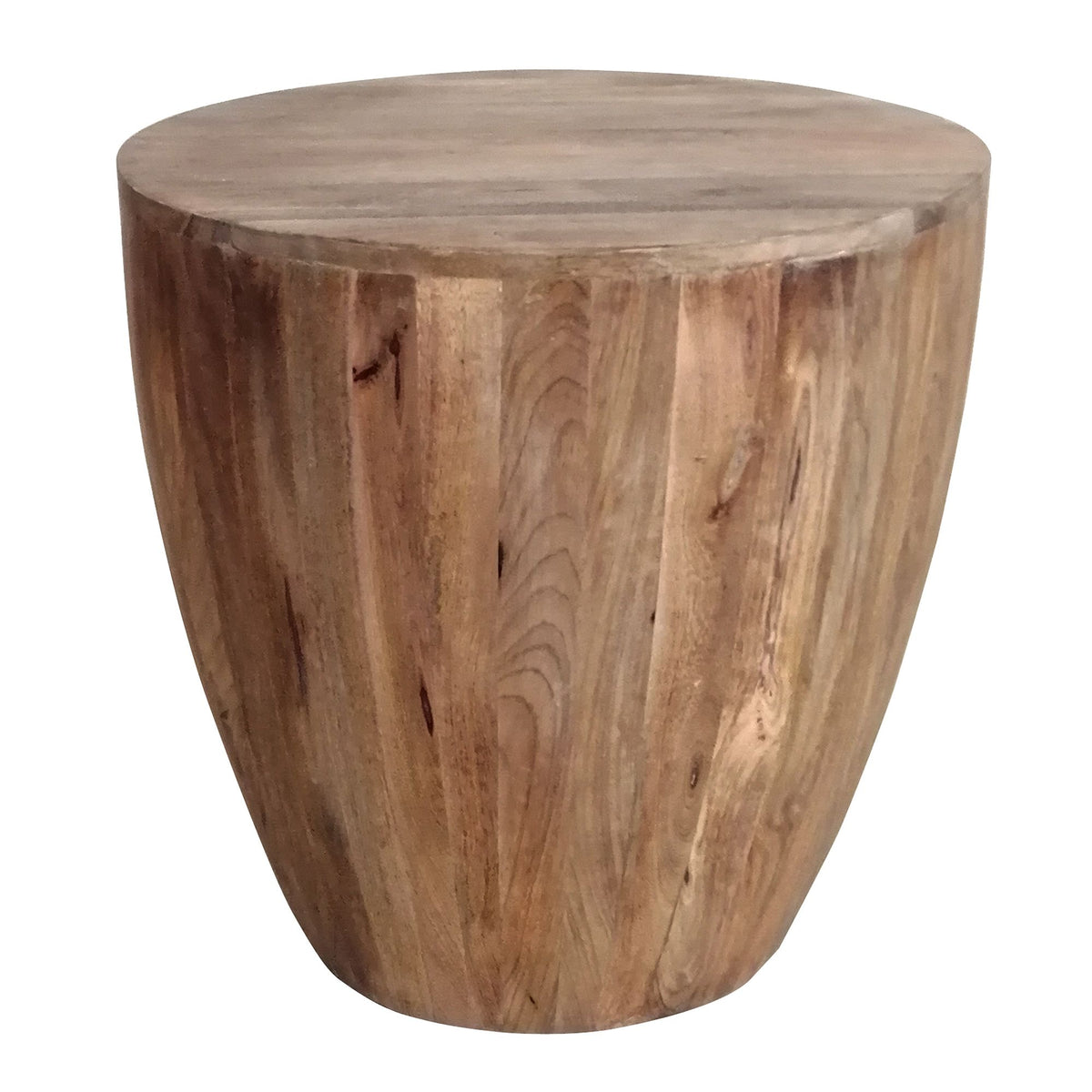 DunaWest Handcarved Cylindrical Shape Round Mango Wood Distressed Wooden Side End Table, Brown(D0102HPY05G.)