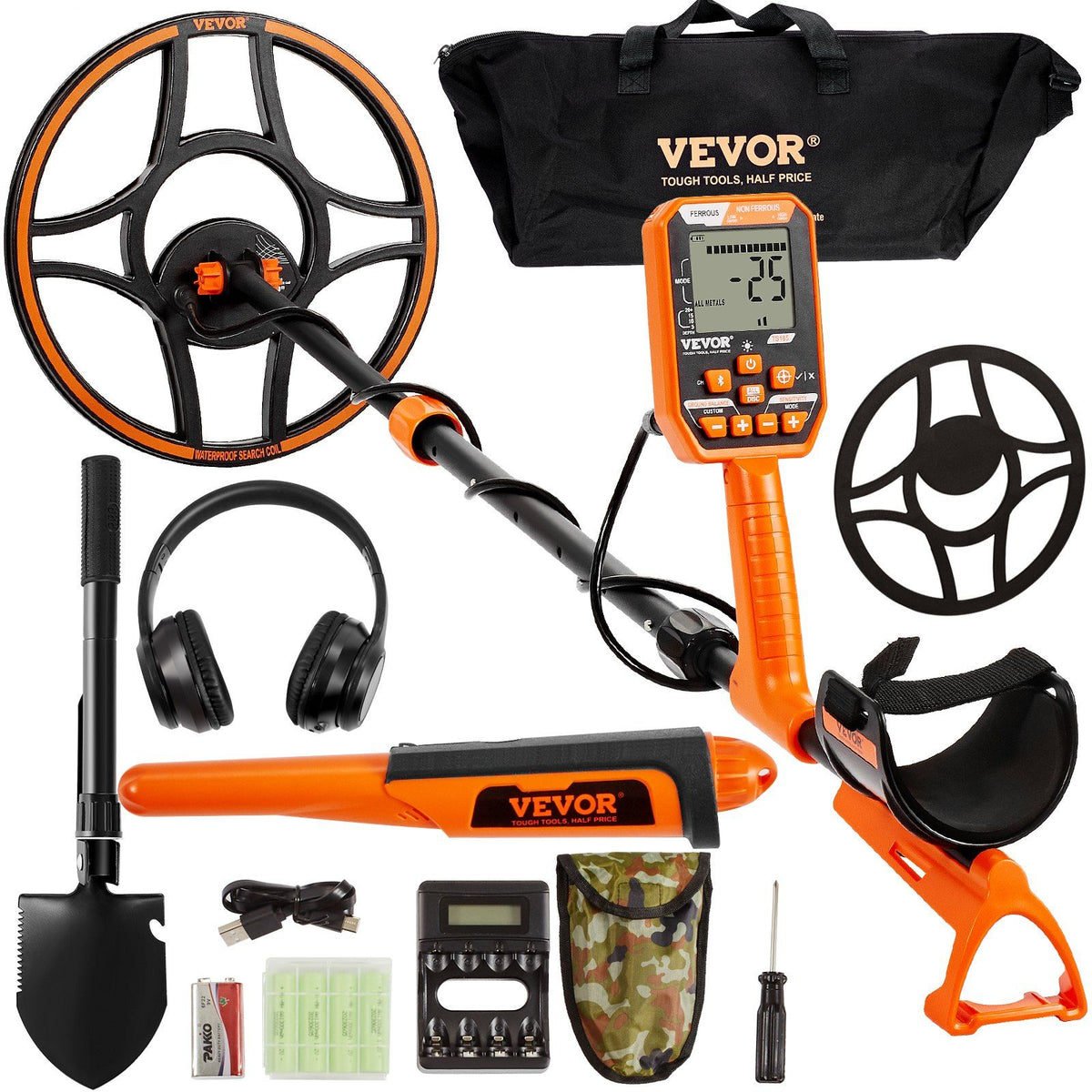 Vevor Waterproof Metal Detector, 12' Coil, Professional Rechargeable Gold Detector, 39-50 In Adjustable With Lcd 7 Modes Advanc