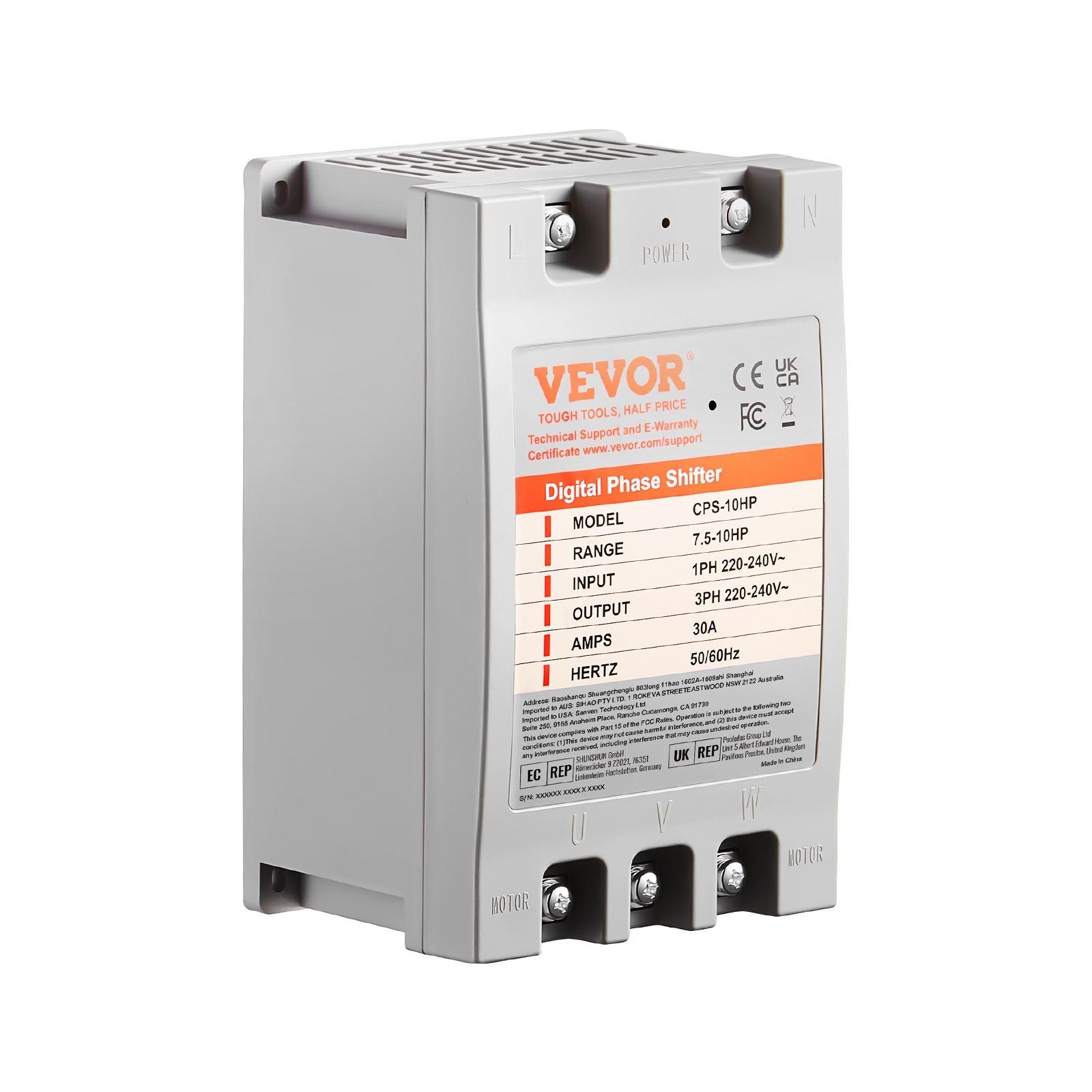 VEVOR 3 Phase Converter - 10HP 30A 220V Single Phase to 3 Phase Converter, Digital Phase Shifter for Residential and Light Comme