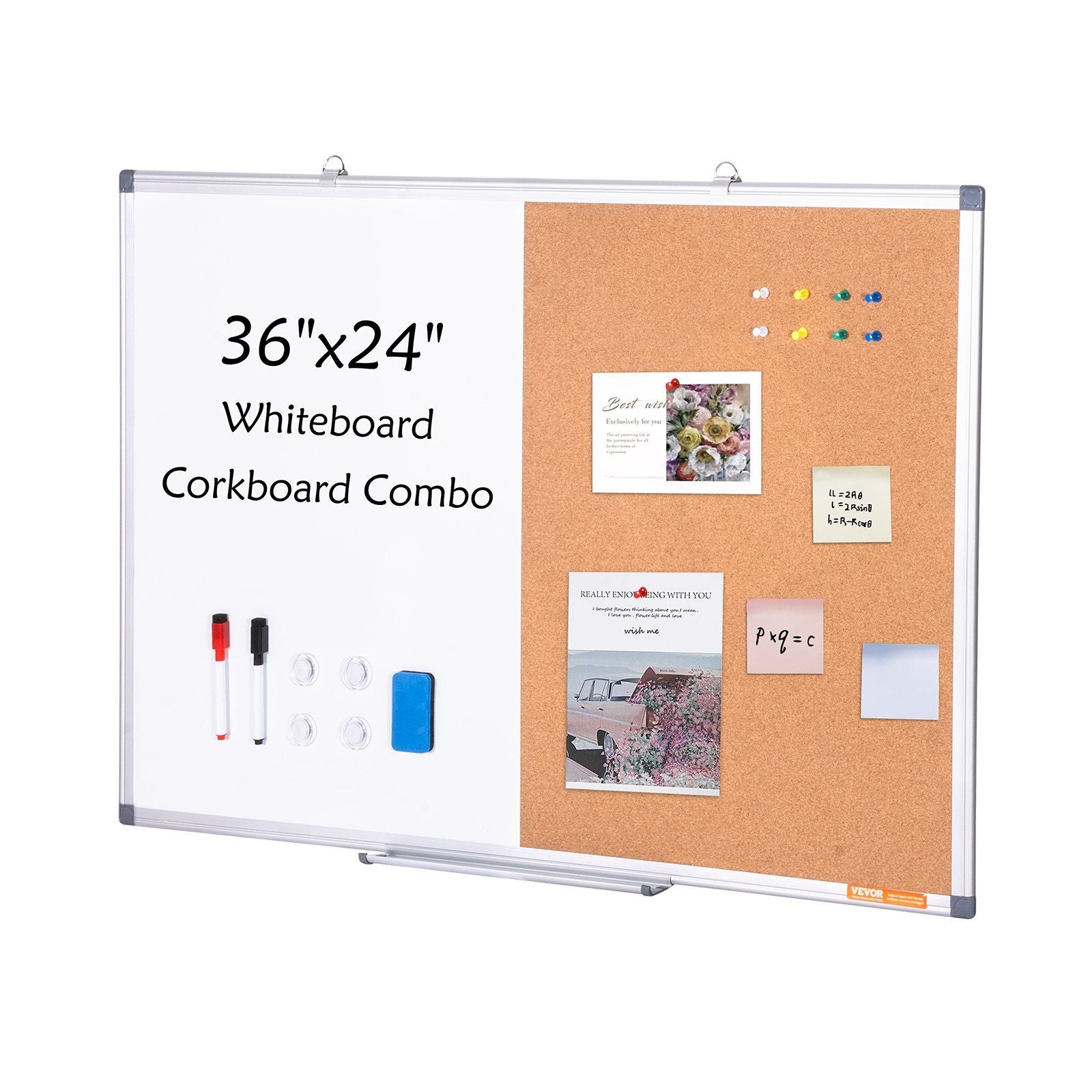 Vevor 36'X 24' Whiteboard & Cork Board Combo With Aluminum Frame For School Home