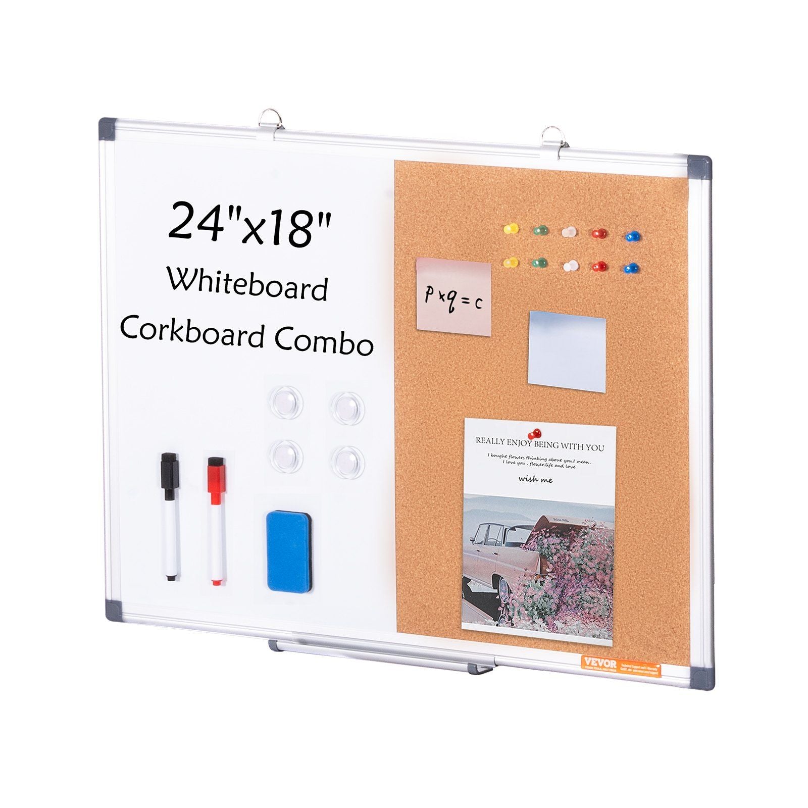 Vevor 24'X 18' Whiteboard & Cork Board Combo With Aluminum Frame For School Home