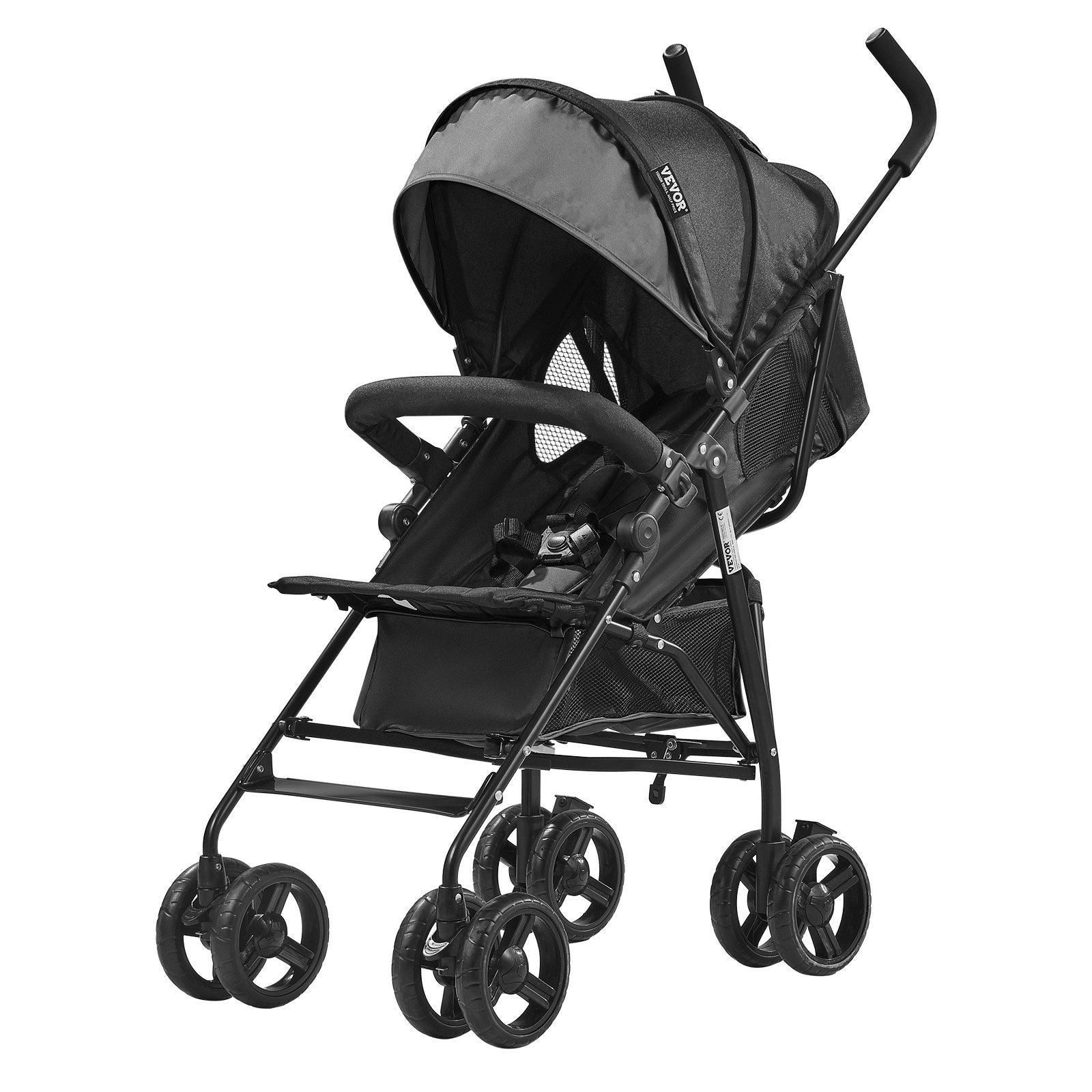 VEVOR Lightweight Stroller Compact Easy Fold Adjustable Backrest Dark Gray/Black