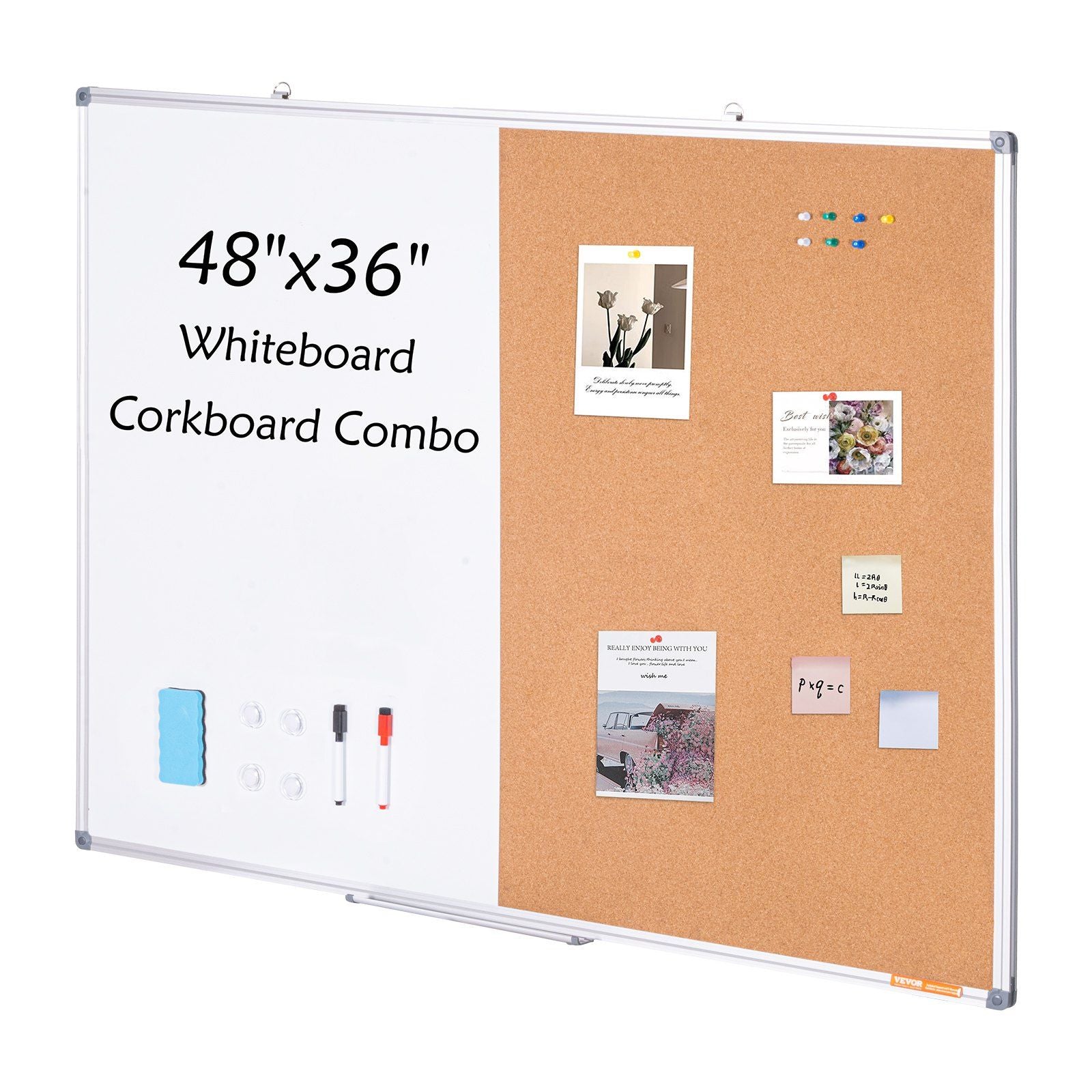 Vevor 48'X 36' Whiteboard & Cork Board Combo With Aluminum Frame For School Home