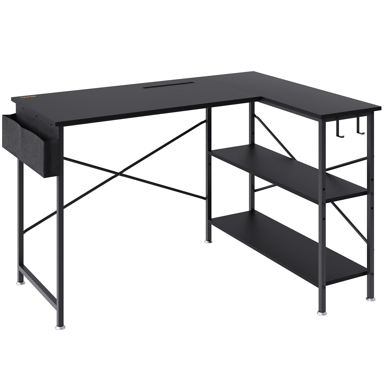 VEVOR L Shaped Computer Desk, 47 Corner Desk with Storage Shelves, Bag, Phone Slot, and Headphone Hook, Work Desk Gaming Desk 
