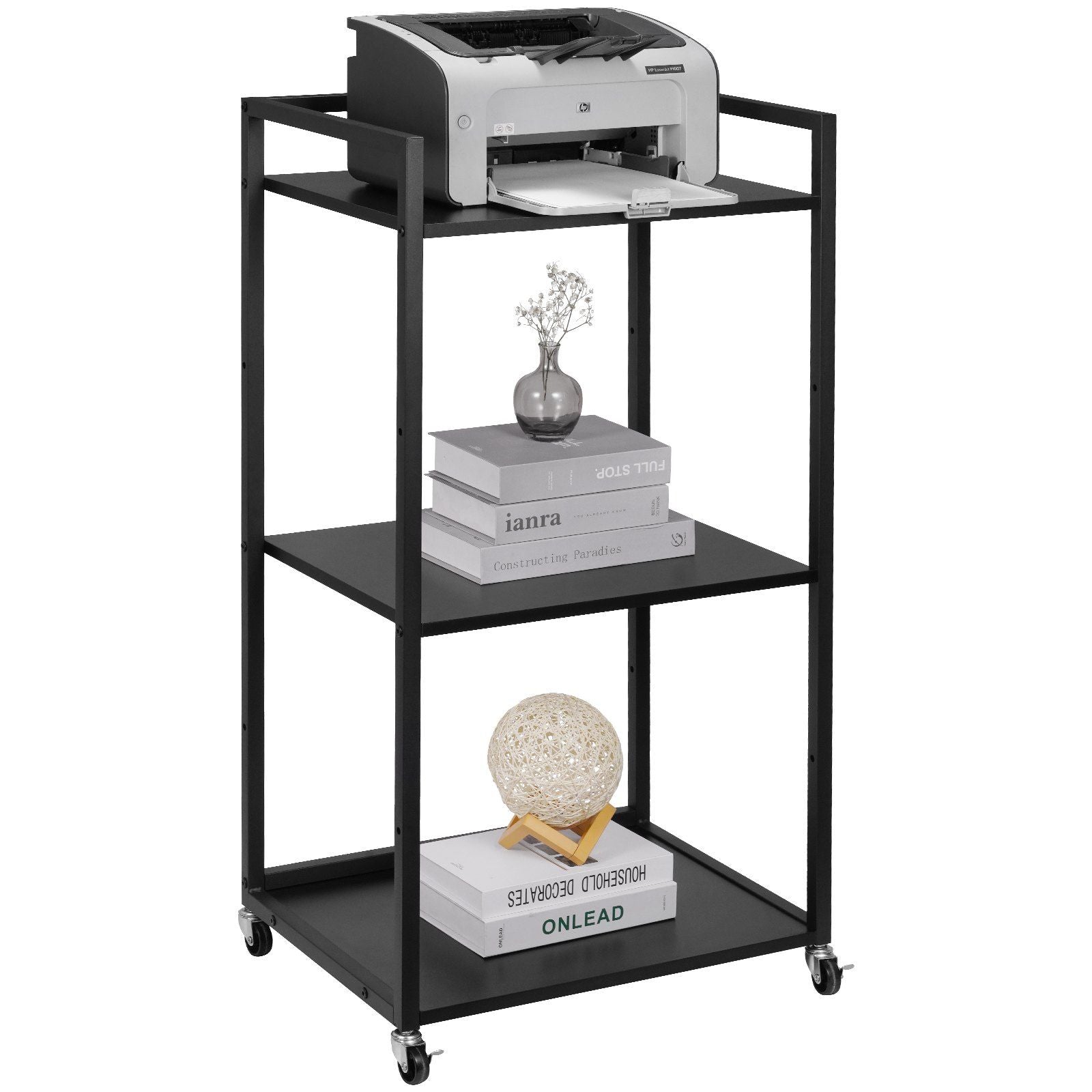 Vevor Printer Stand With Wheels, Height Adjustable 3 Tier Printer Stand, Printer Cart With Storage Shelves For Printer, Scanner,
