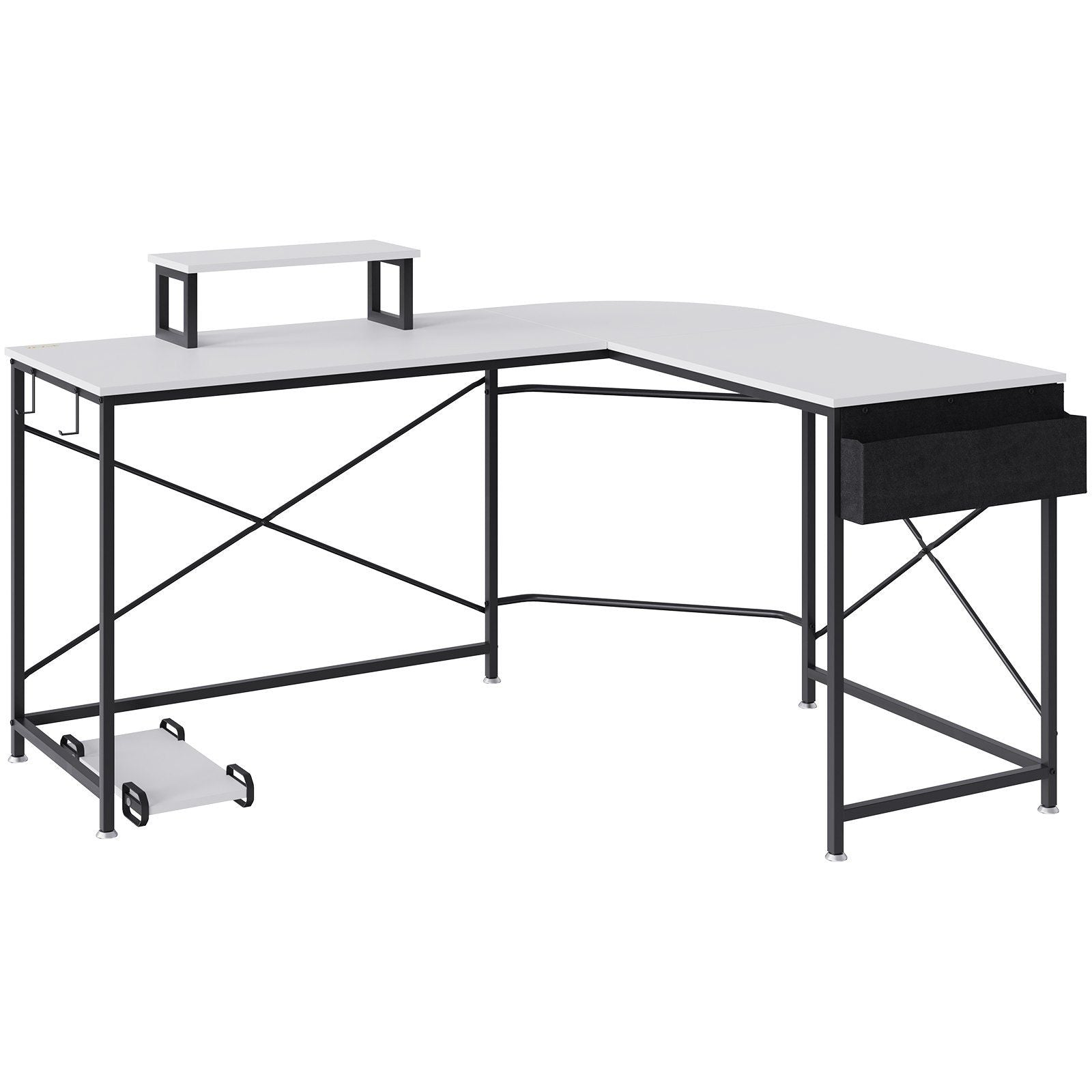VEVOR L Shaped Computer Desk, 59 Corner Desk with Storage Bag, Monitor Riser and CPU Stand, Work Desk Gaming Desk for Home Off