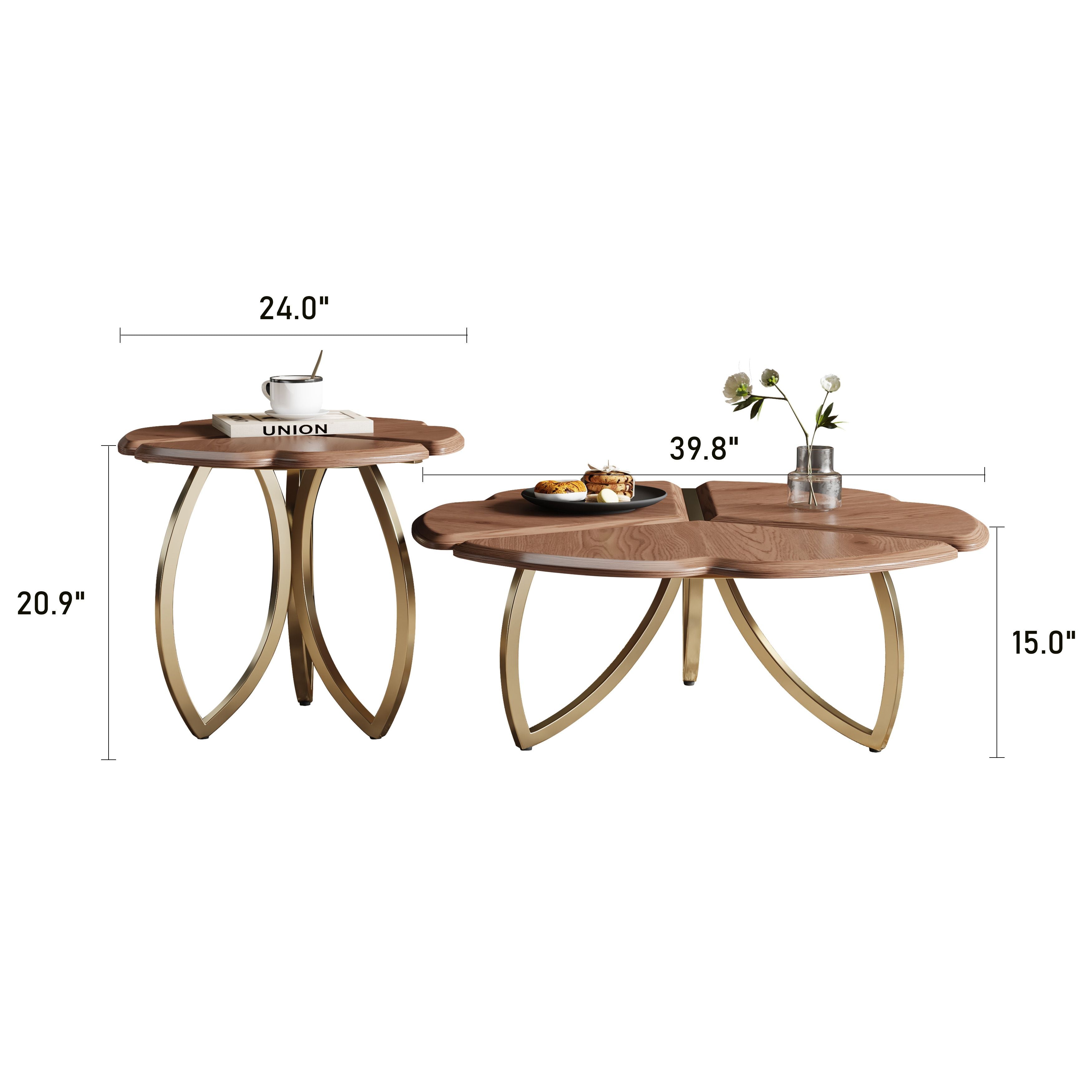 Mid-Century Round Walnut Wood Finish Nesting Coffee Table 2 Piece