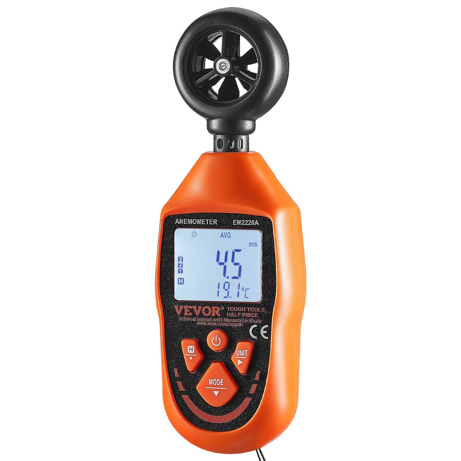 Vevor Handheld Anemometer, 14F -113F , Digital Wind Speed Meter Gauge With Led Backlight Screen, Measures Wind Velocity Wind Tem