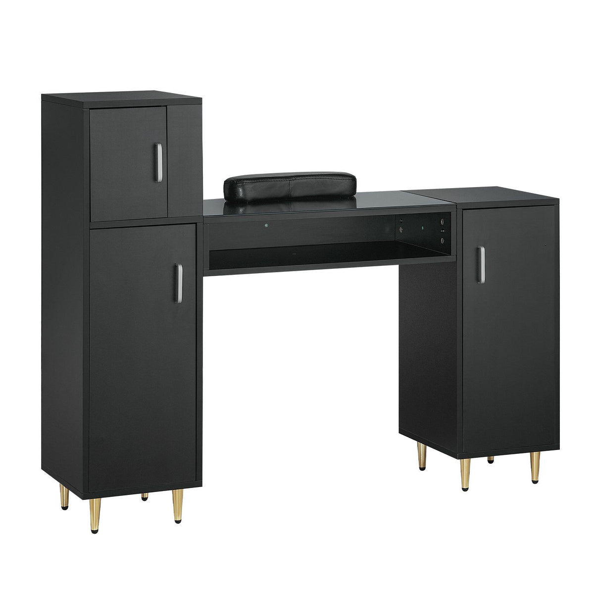 VEVOR Manicure Table, Glass Top Nail Desk, Makeup Dressing Nail Station with Storage Cabinets, Acetone-Resistant Nail Tech Table