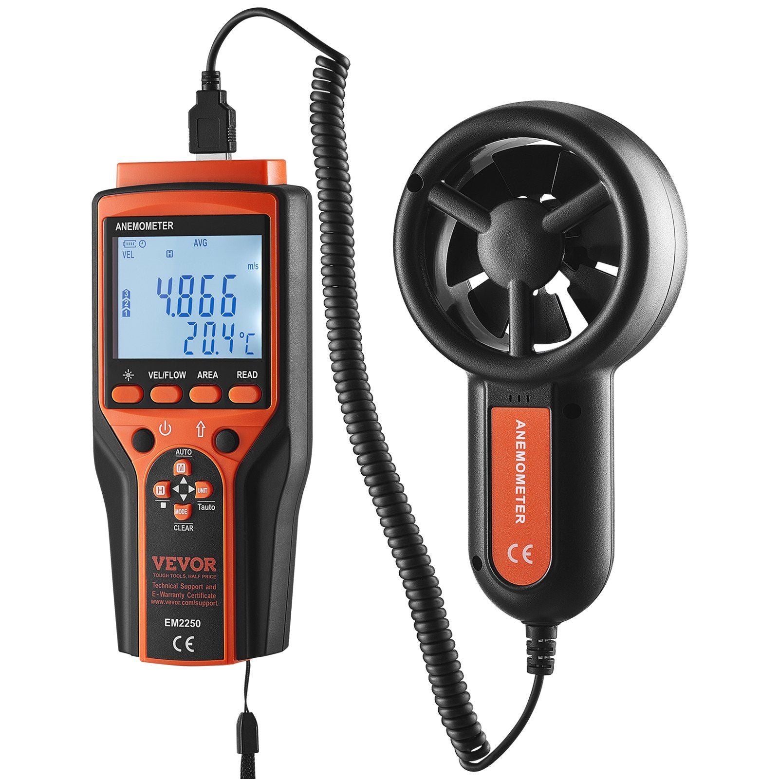 Split Handheld Anemometer, 14F -140F , Digital Wind Speed Cfm Meter Gauge With Led Backlight Screen, Measures Wind Velocity Wind