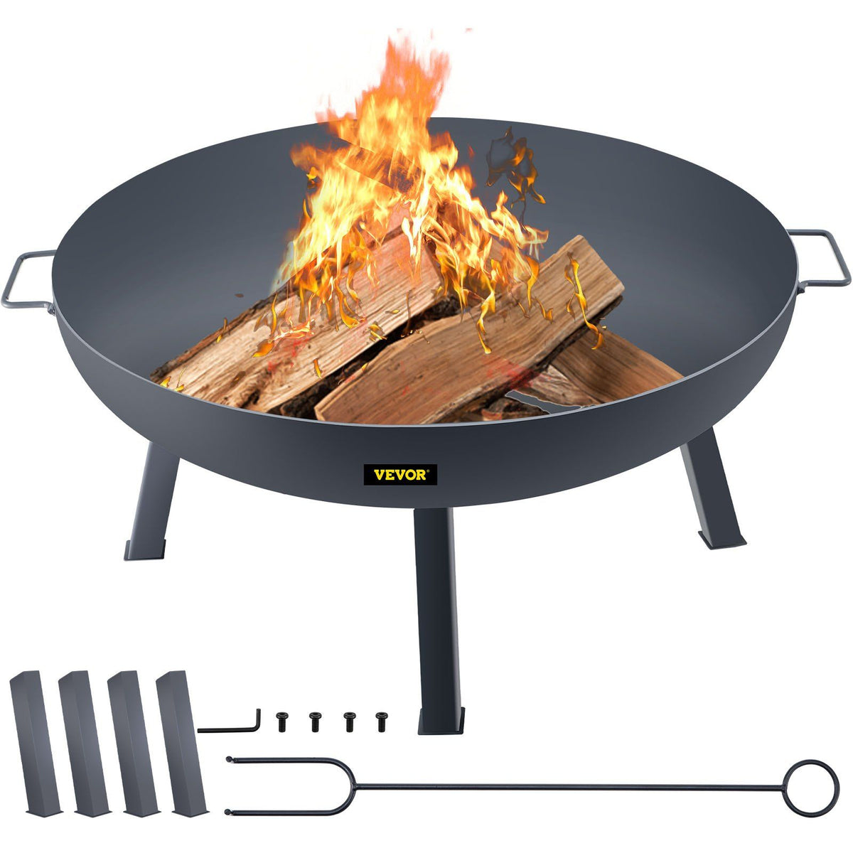 Vevor Fire Pit Bowl, 34-Inch Diameter Round Carbon Steel Fire Bowl, Wood Burning For Outdoor Patios, Backyards & Camping Uses, W