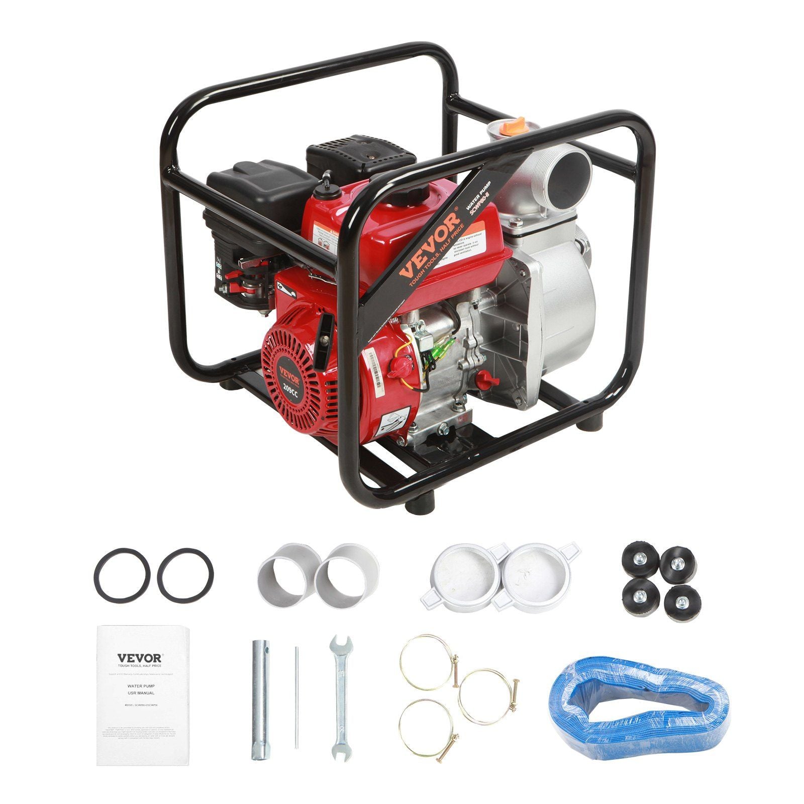 Vevor Gasoline Engine Water Pump, 3-Inch, 7Hp 265 Gpm, 142Ft Lift, 22Ft Suction, 4-Stroke Gas Powered Trash Water Transfer Pump