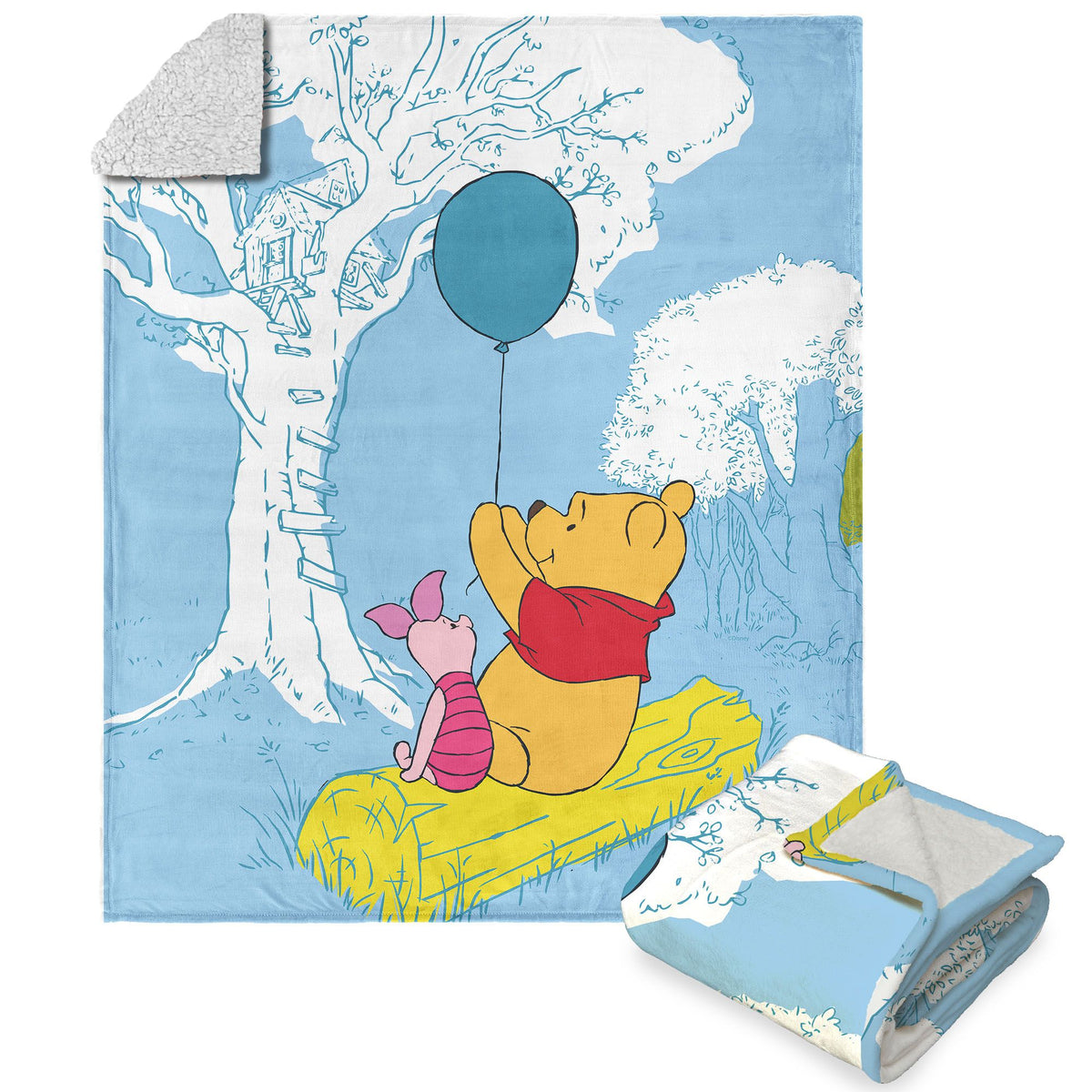 Disney Winnie The Pooh Log Lounging Silk Touch Sherpa Throw Blanket 50X60 Inches