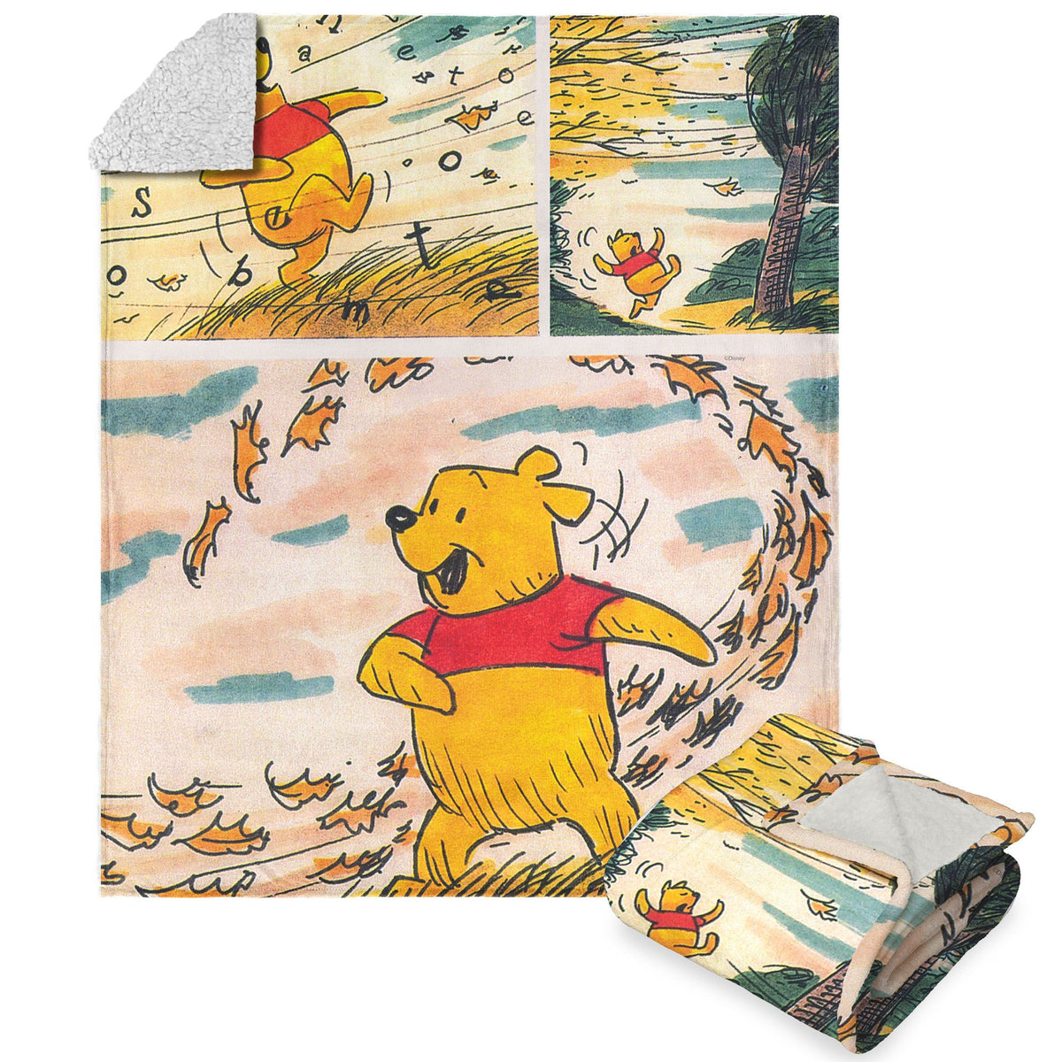 Disney Winnie The Pooh In The Wind Silk Touch Sherpa Throw Blanket 50X60 Inches