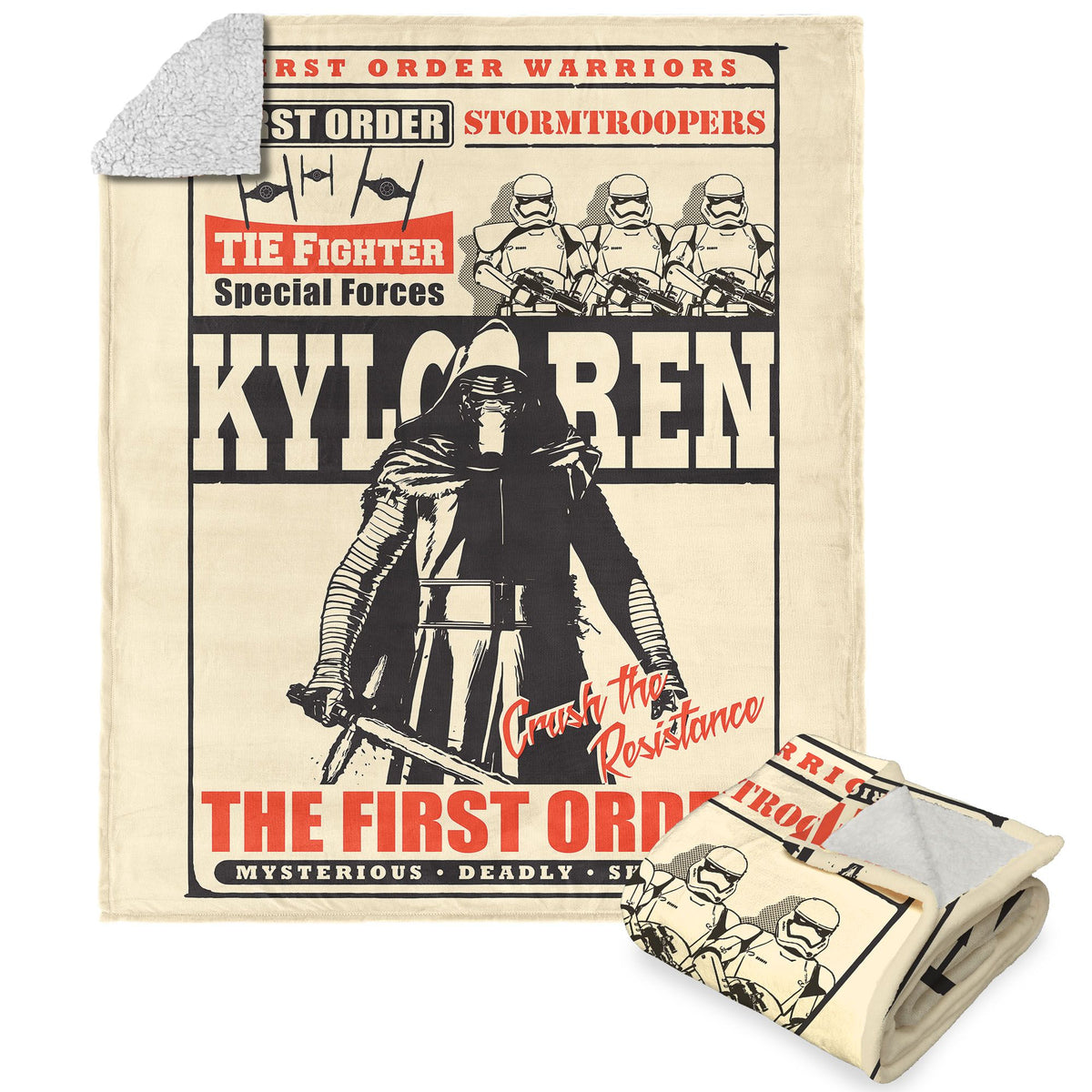 Disney Star Wars Episode 8 Vintage Signage Kylo Ren Crush Silk Touch Sherpa Throw Blanket 50X60 Inches