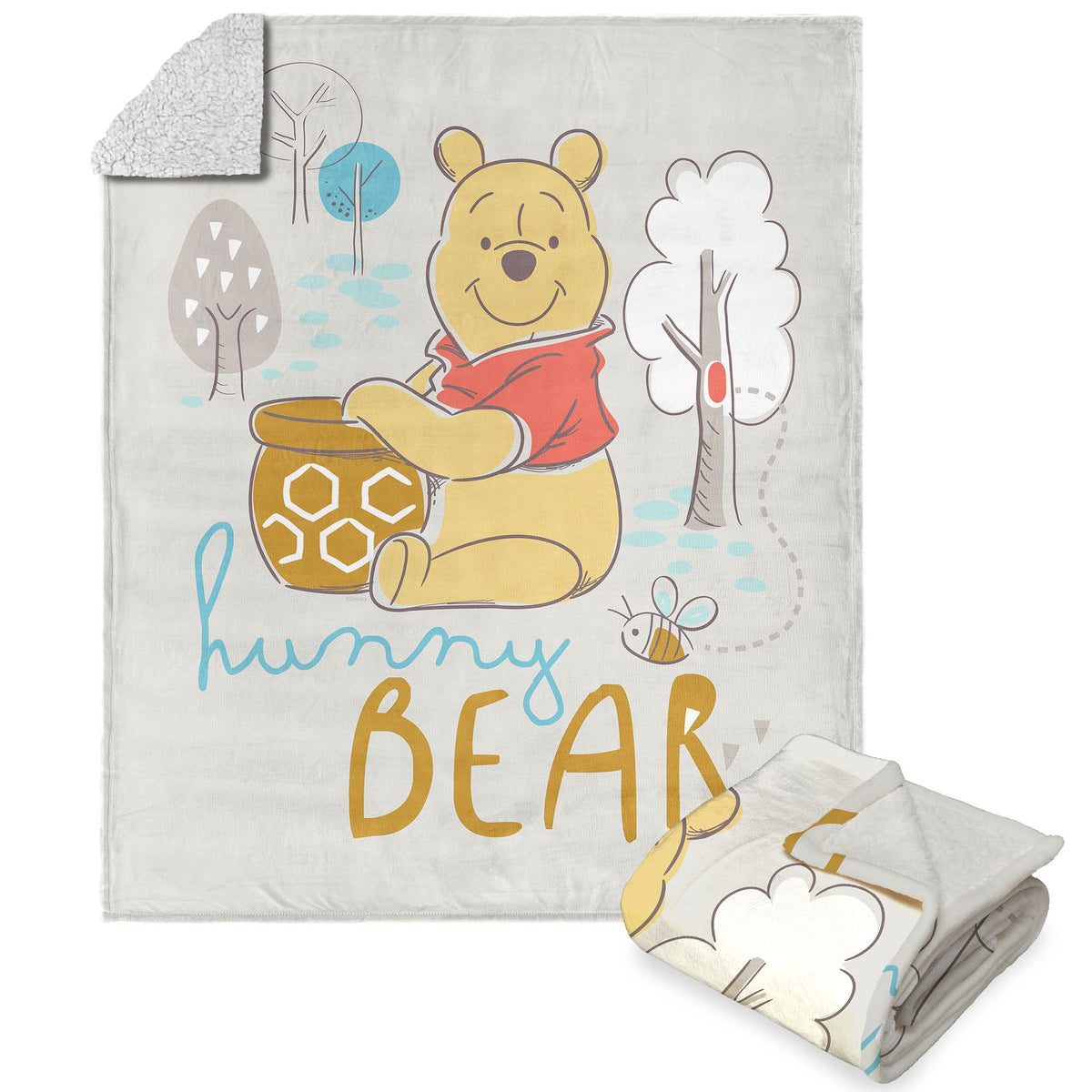Disney Winnie The Pooh Hunny Bear Silk Touch Sherpa Throw Blanket 50X60 Inches