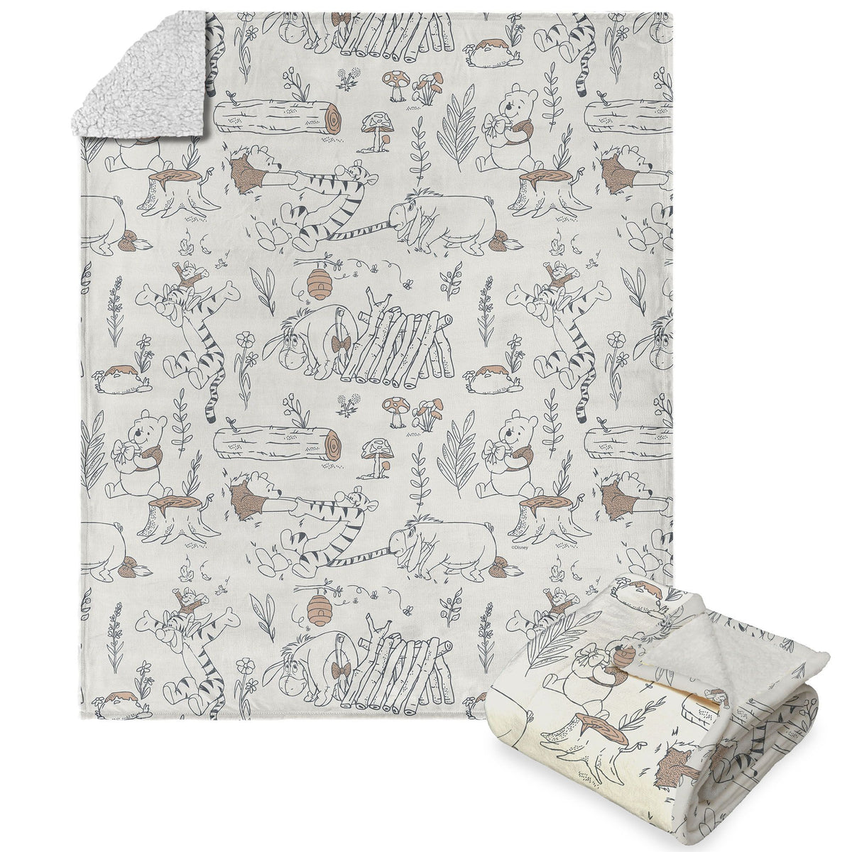 Disney Winnie The Pooh Slow And Bumbling Silk Touch Sherpa Throw Blanket 50X60 Inches