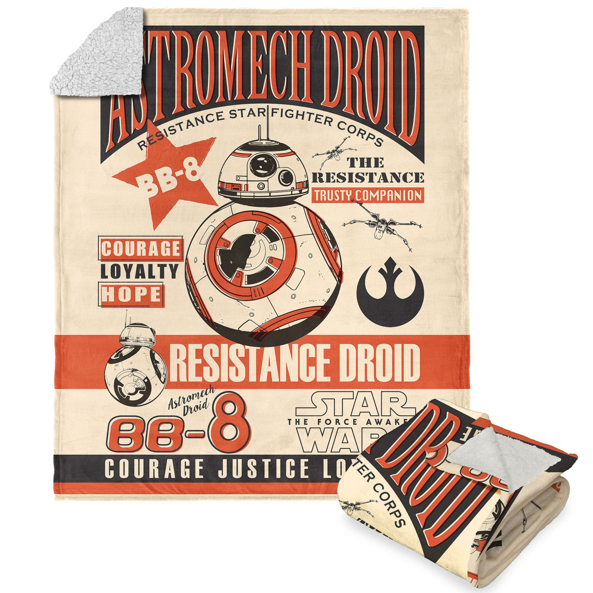 Disney Star Wars Episode 8 Vintage Signage Bb8 Silk Touch Sherpa Throw Blanket 50X60 Inches