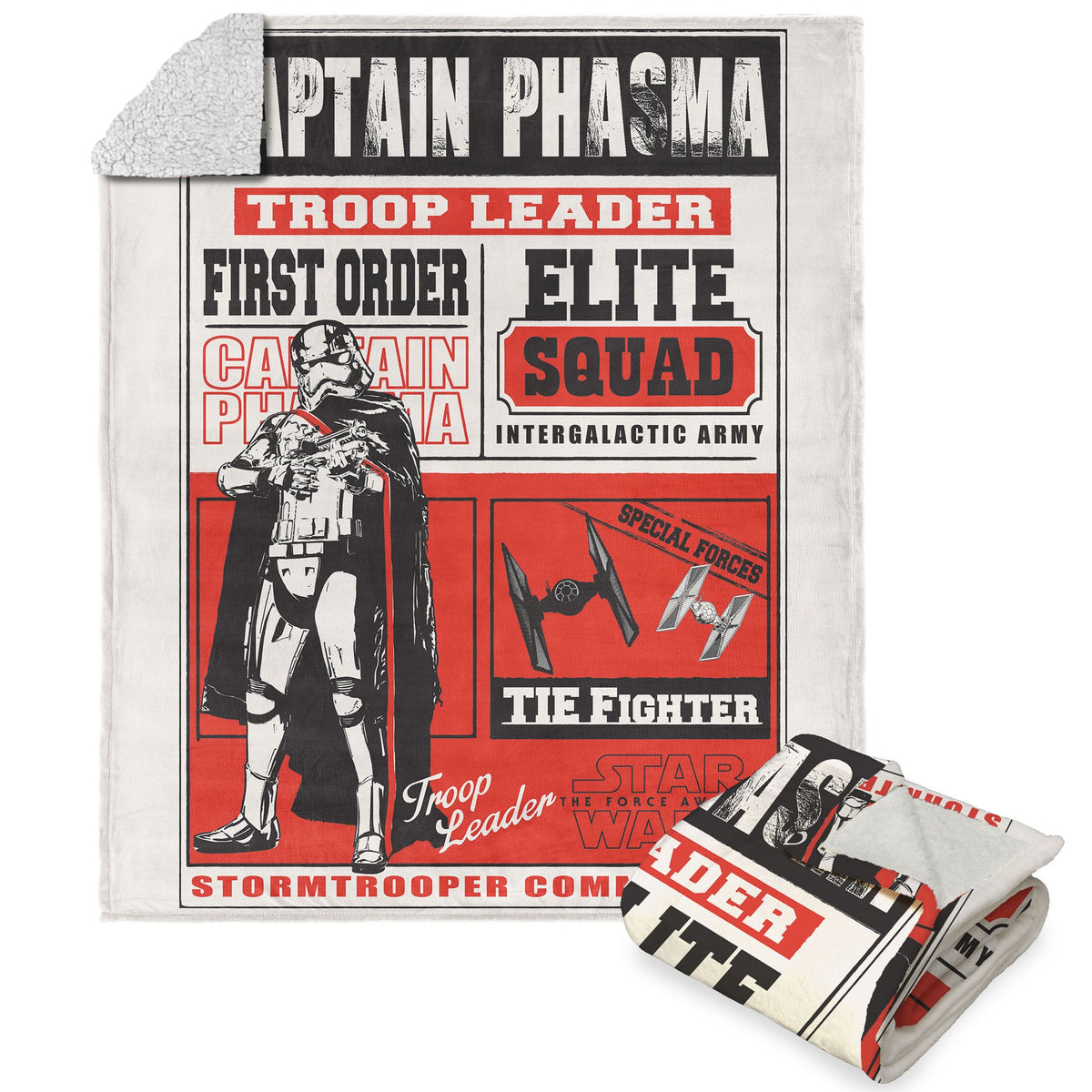 Disney Star Wars Episode 8 Vintage Signage Phasma Silk Touch Sherpa Throw Blanket 50X60 Inches