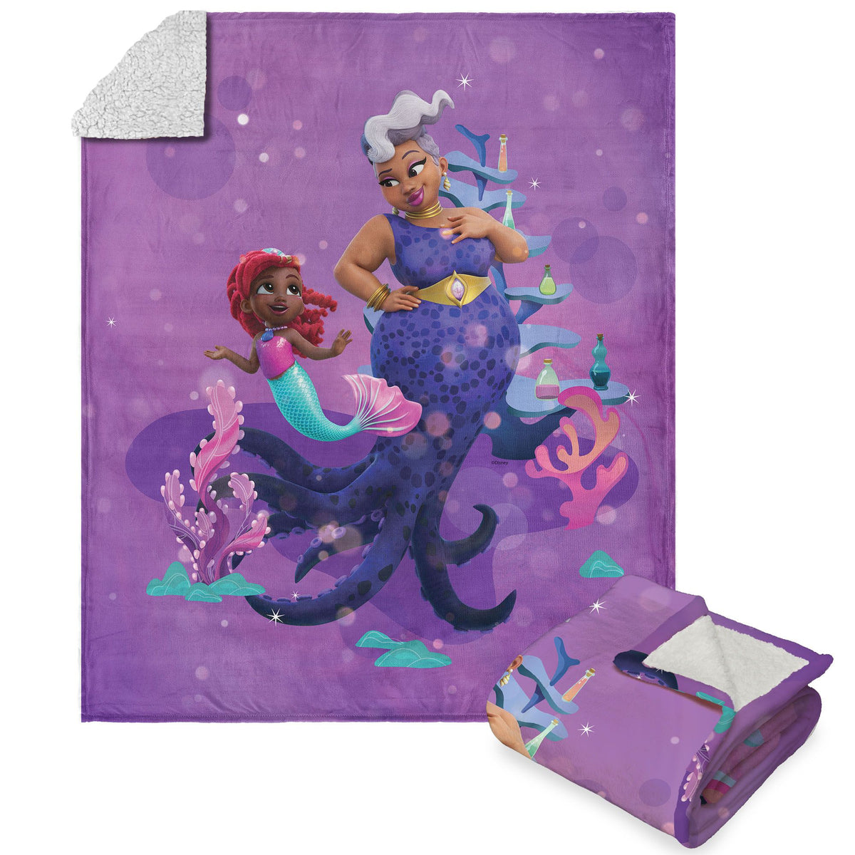 Disney The Little Mermaid Ariel And Ursula Silk Touch Sherpa Throw Blanket 50X60 Inches