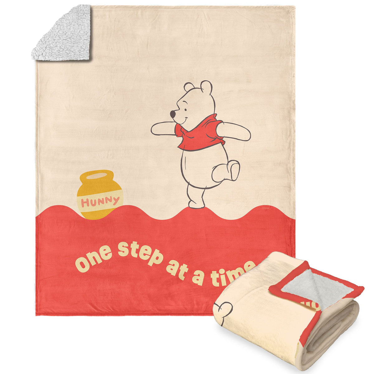 Disney Winnie The Pooh One Step Silk Touch Sherpa Throw Blanket 50X60 Inches