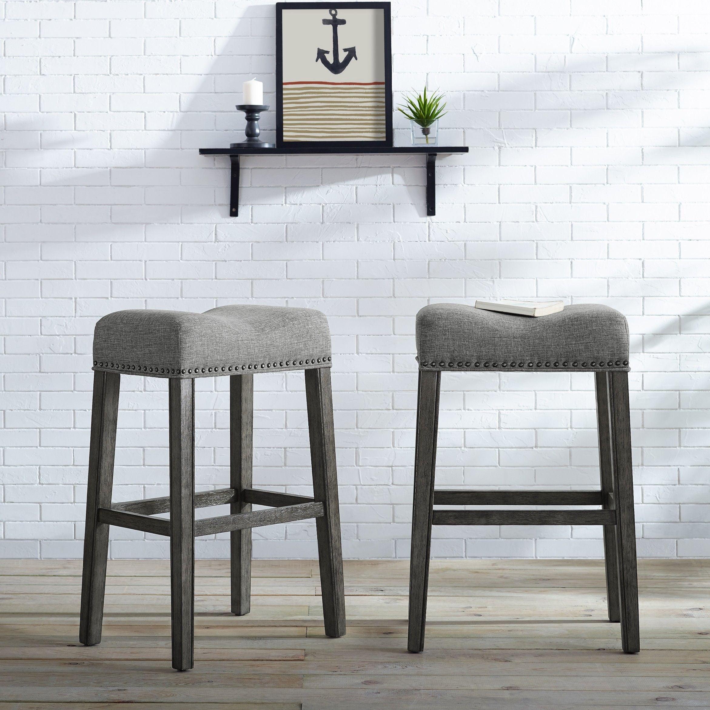 CoCo Upholstered Backless Saddle Seat Bar Stools 29 height Set of 2, Gray