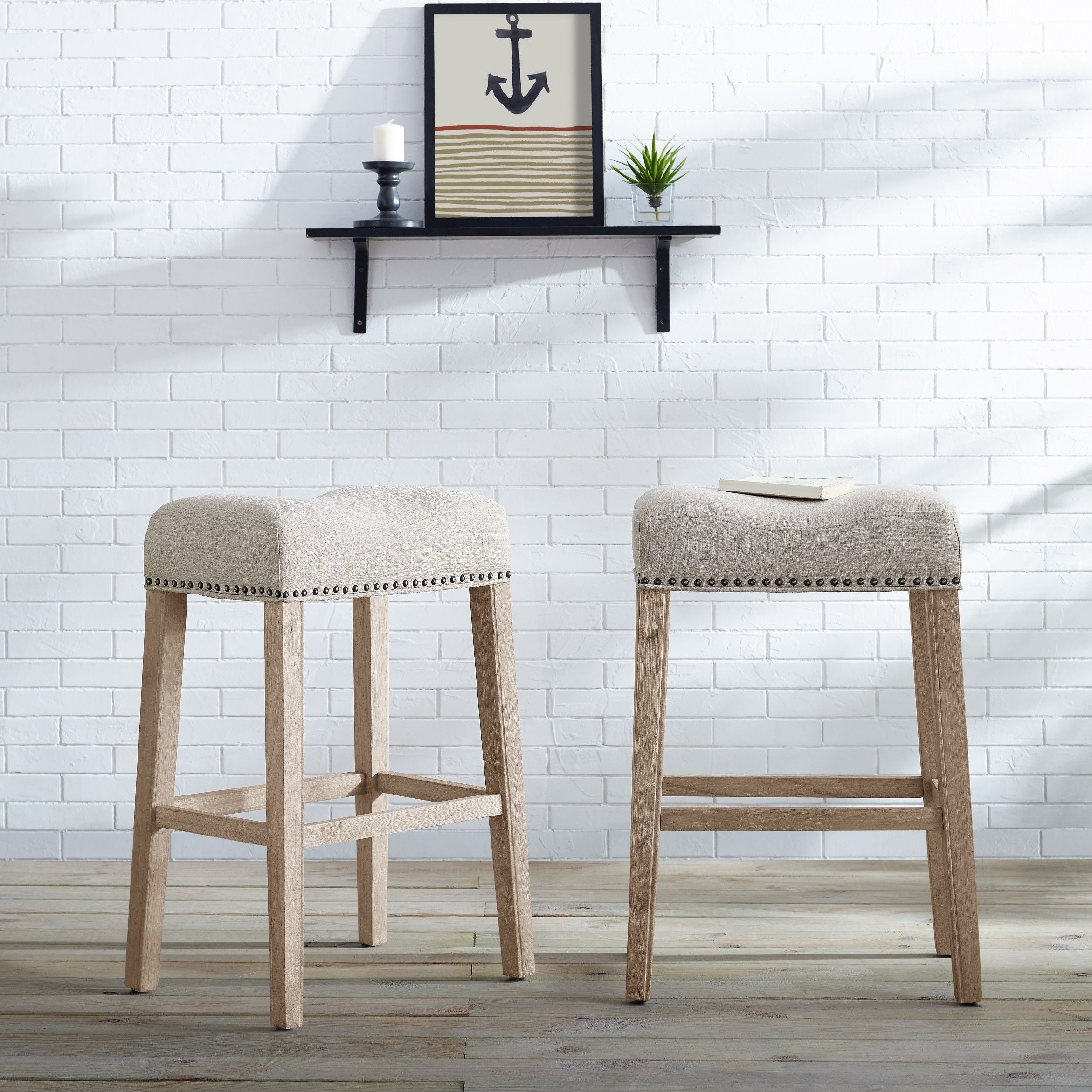 CoCo Upholstered Backless Saddle Seat Bar Stools 29 height Set of 2, Tan