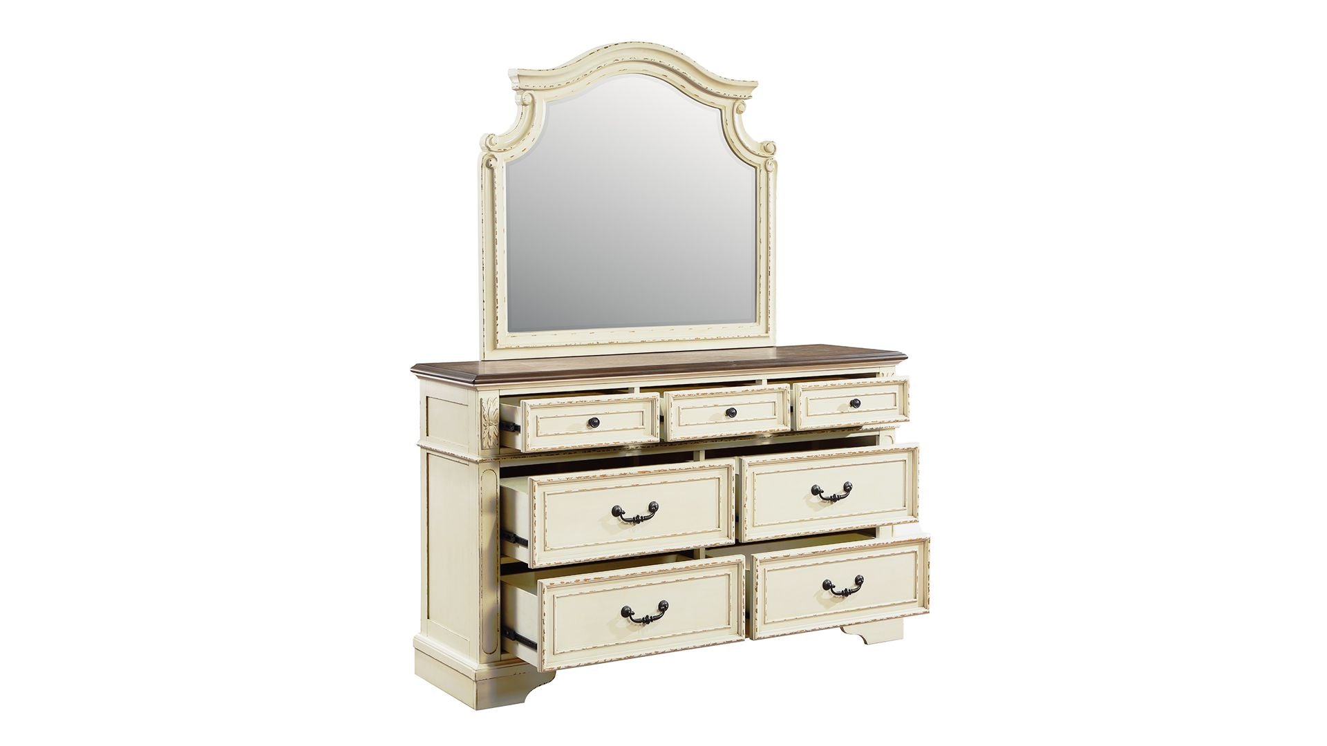 Traditional Style 7- Drawer Dresser Made with Wood in Antique Beige