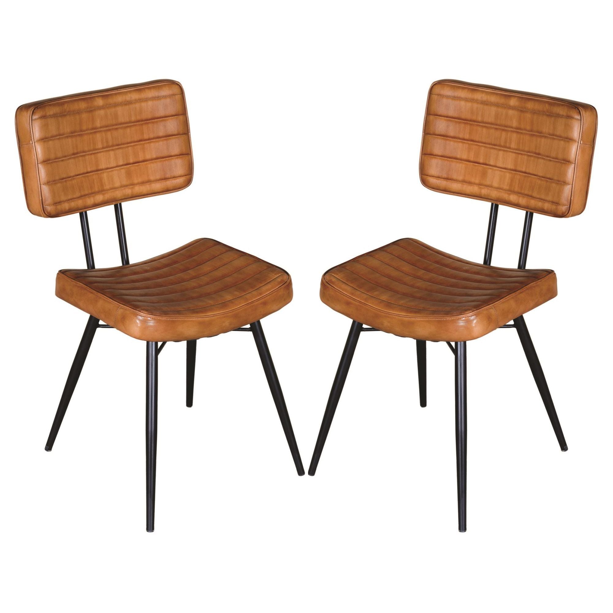 Camel and Black Tufted Side Chairs (Set of 2)