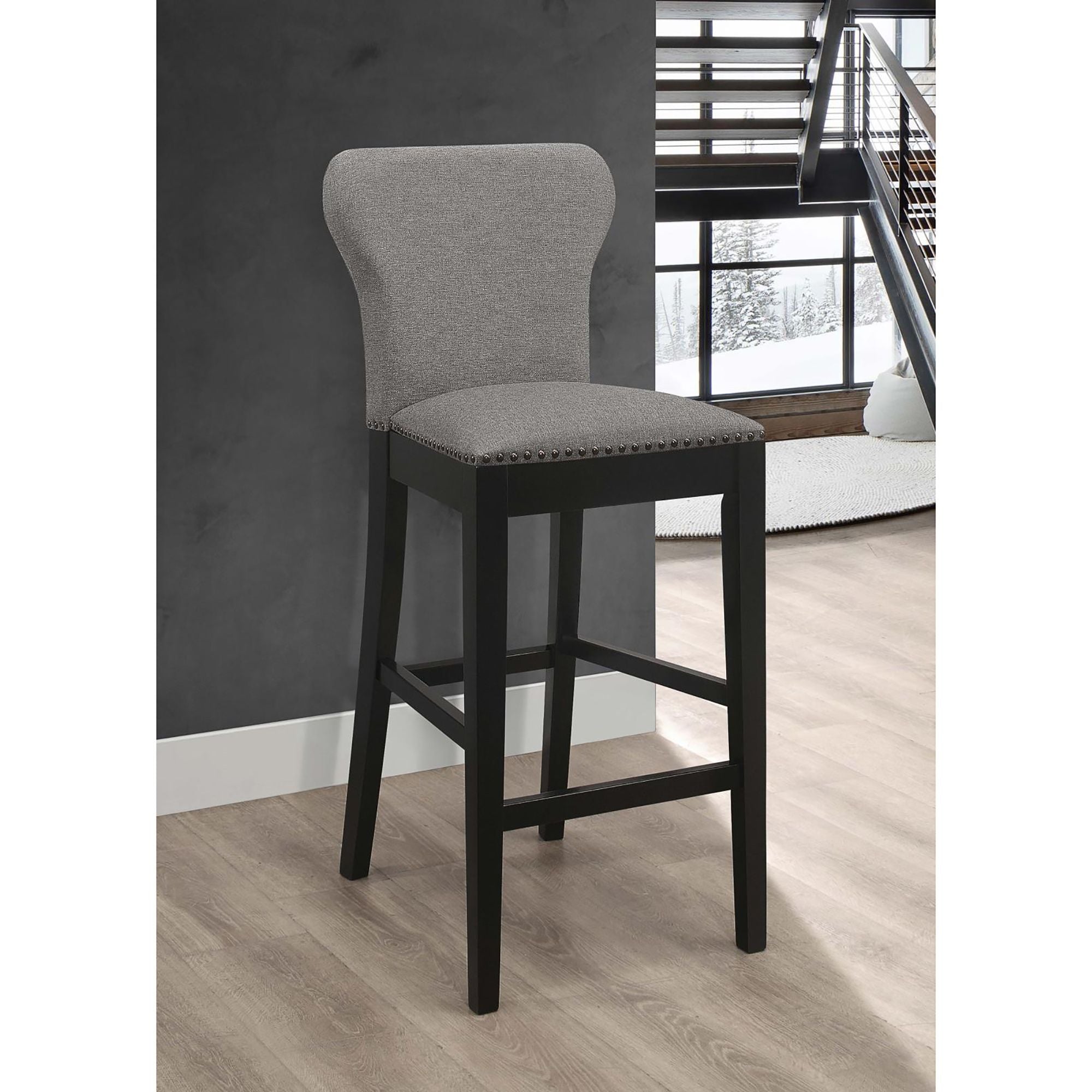 Grey and Black Stool with Nailhead Trim (Set of 2)