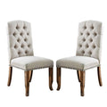 Set of 2 Ivory Fabric Upholstered Dining Chairs in Rustic Oak Finish