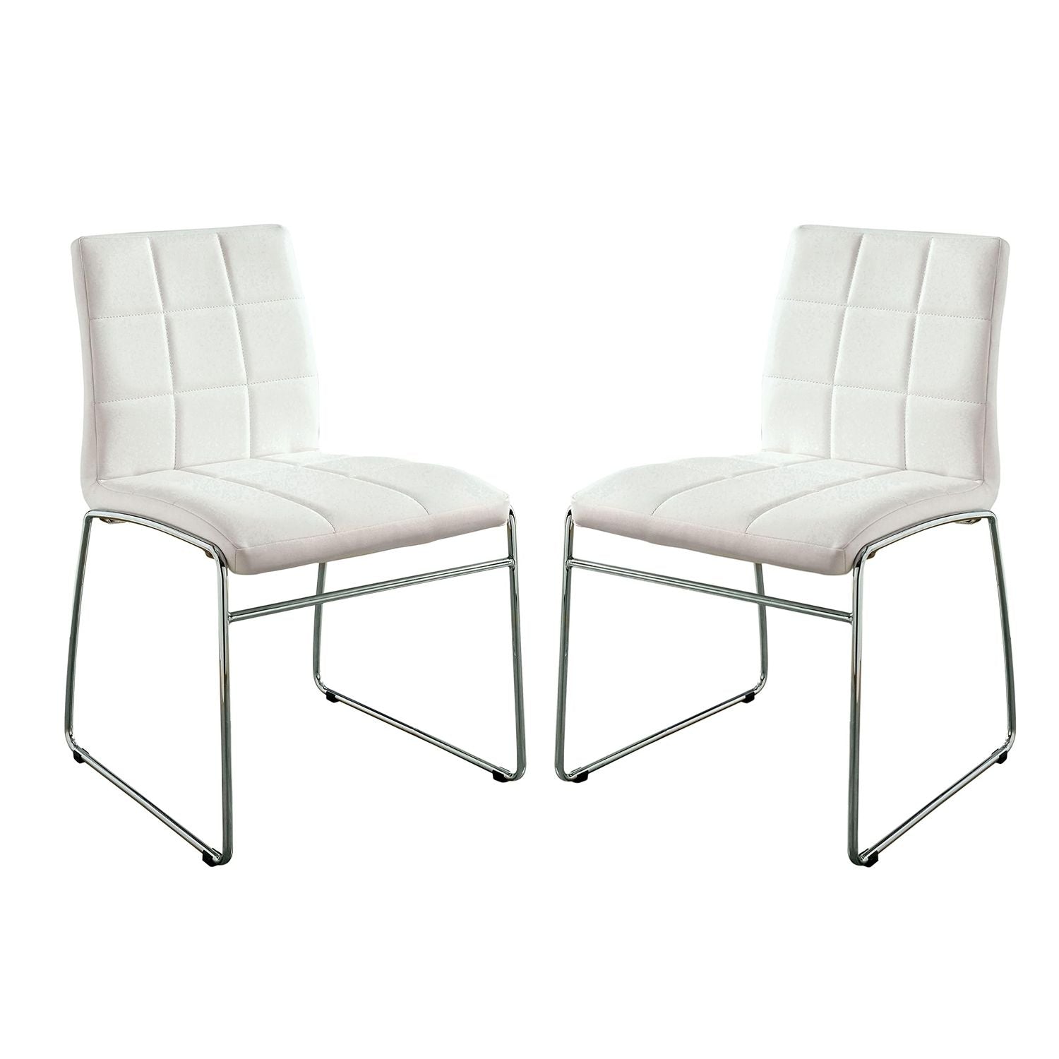 Set of 2 Leatherette Upholstered Side Chairs in White and Chrome