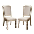 Set of 2 Padded Fabric Dining Chairs in Antique White and Ivory
