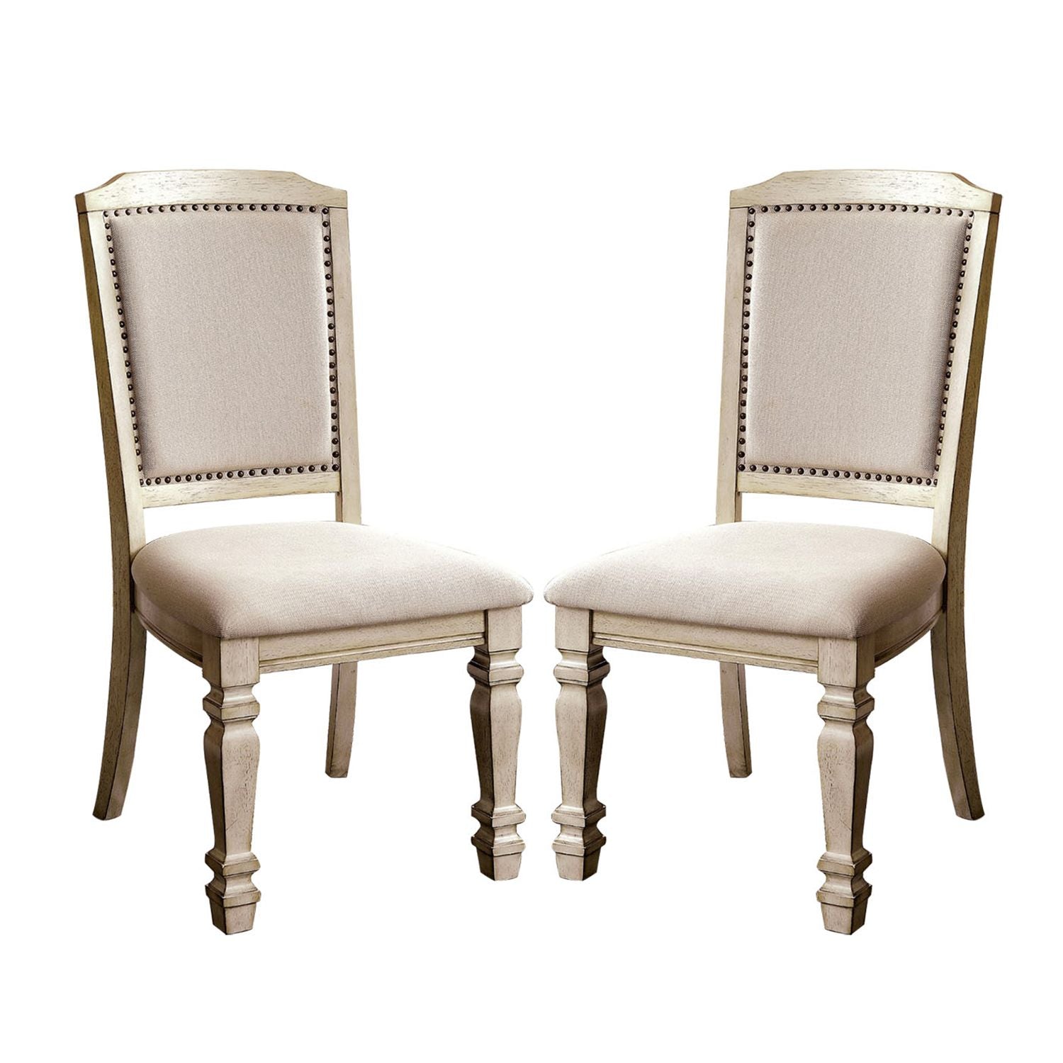 Set of 2 Padded Fabric Dining Chairs in Antique White and Ivory