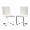 Set of 2 Padded White Leatherette Side Chairs with L-Shape Leg in Chrome Finish