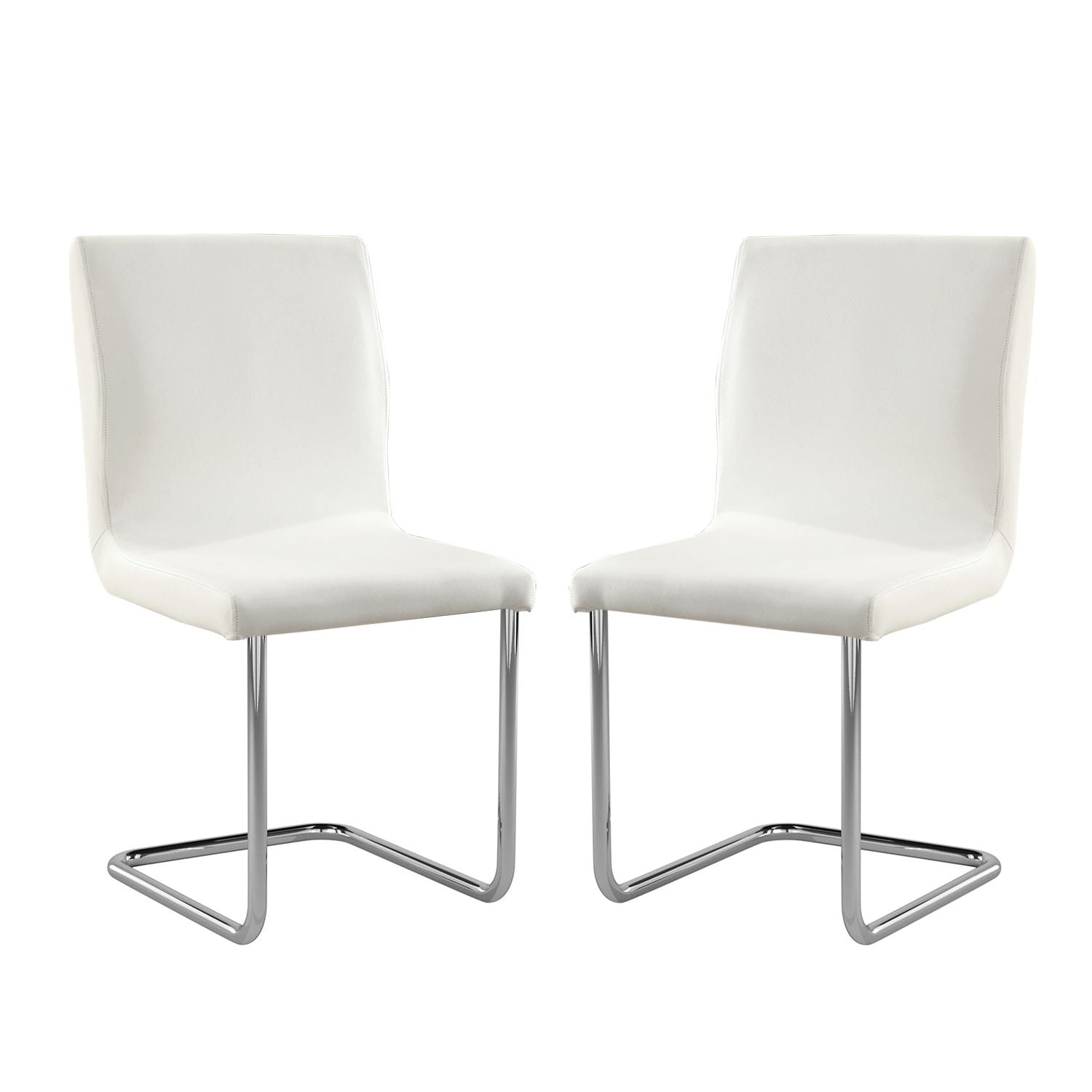 Set of 2 Padded White Leatherette Side Chairs with L-Shape Leg in Chrome Finish
