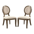 Set of 2 Padded Beige Fabric Dining Chairs in Rustic Oak Finish