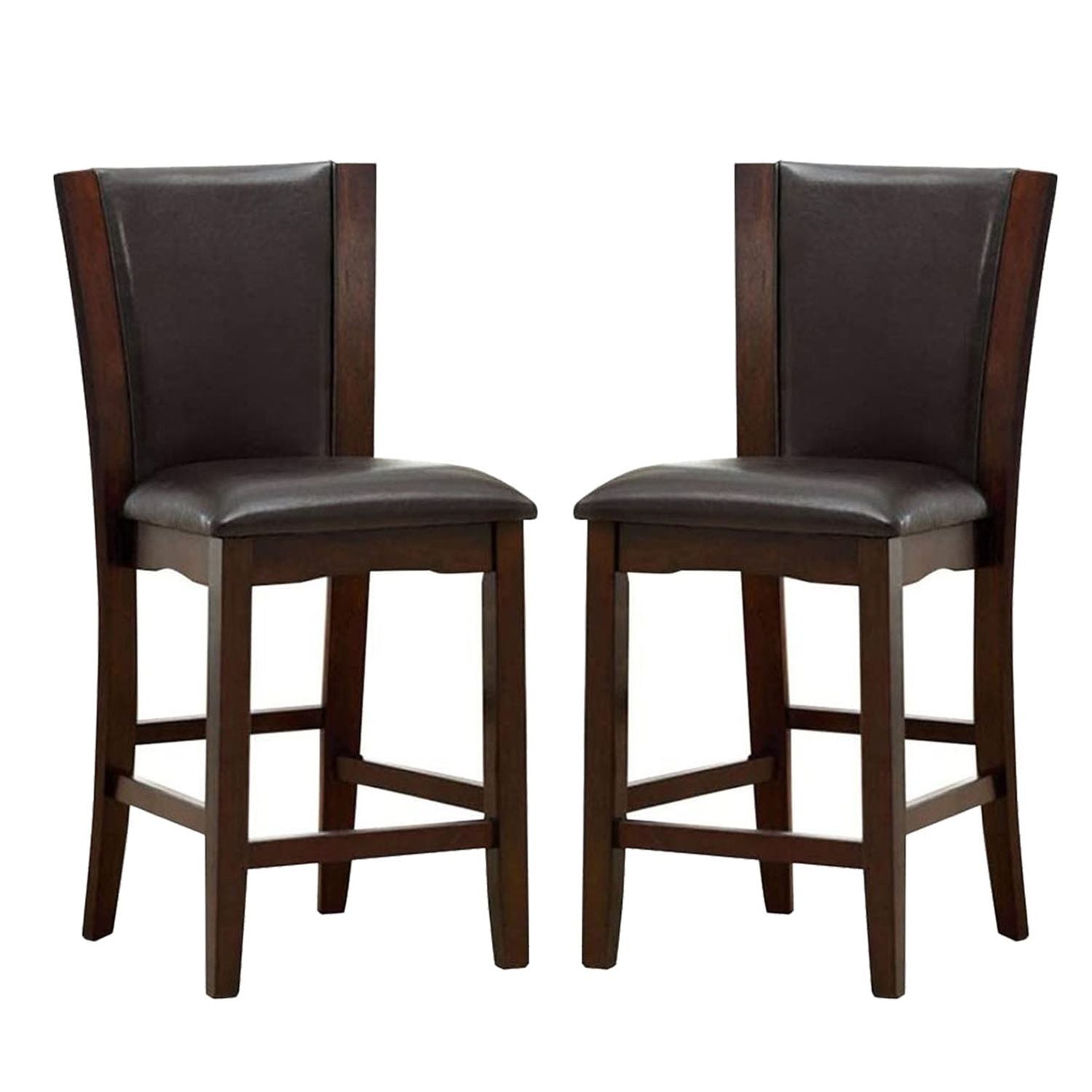 Set of 2 Padded Brown Leatherette Counter Height Chairs in Dark Cherry