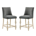 Set of 2 Upholstered Dark Gray Fabric Counter Height Chairs in Ivory Finish