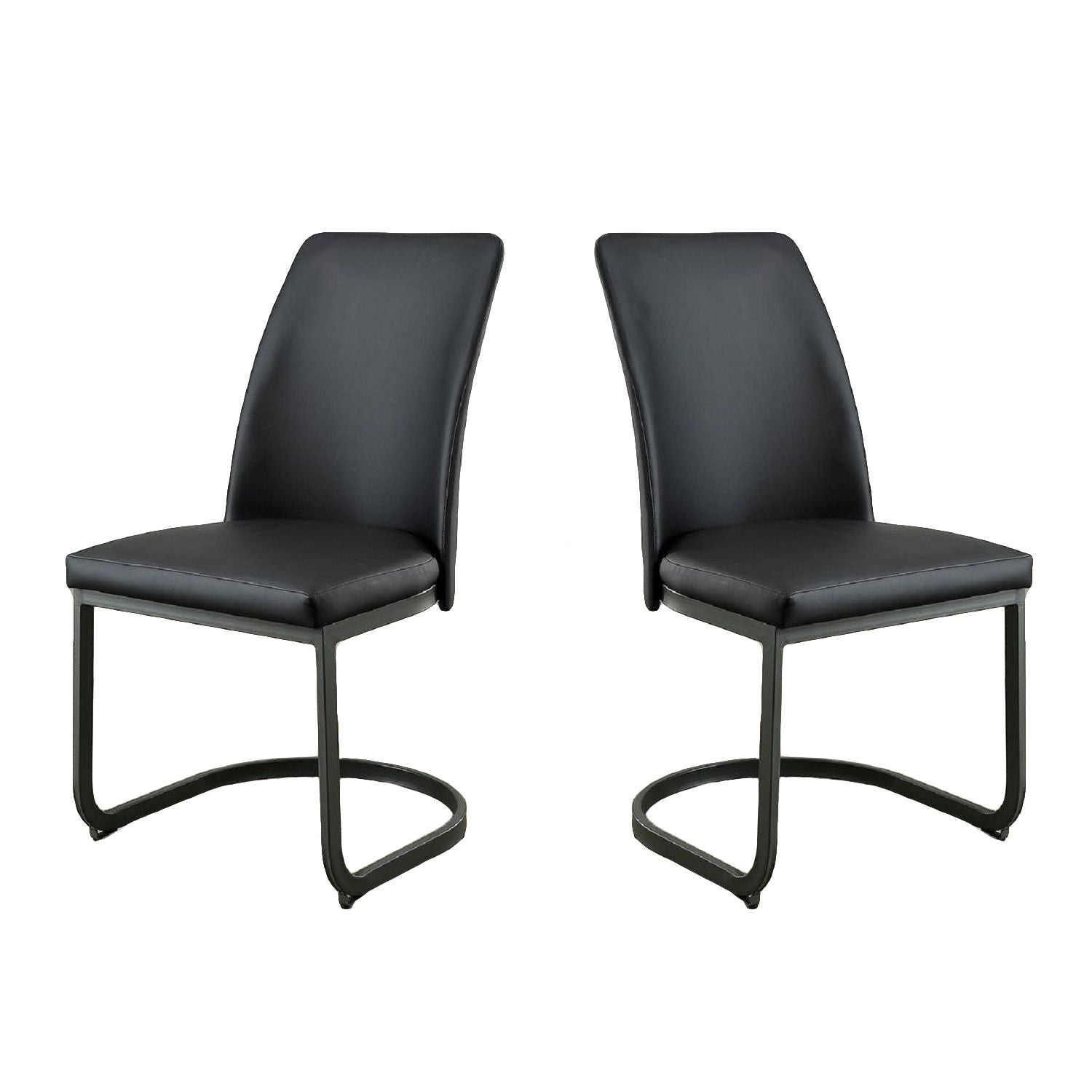 Set of 2 Padded Black Leatherette Side Chairs in Dark Gray and Black Finish